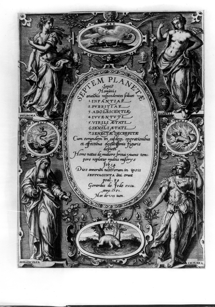 quattro temperamenti (stampa smarginata) di De Vos Marten - ambito fiammingo (ultimo quarto sec. XVI)