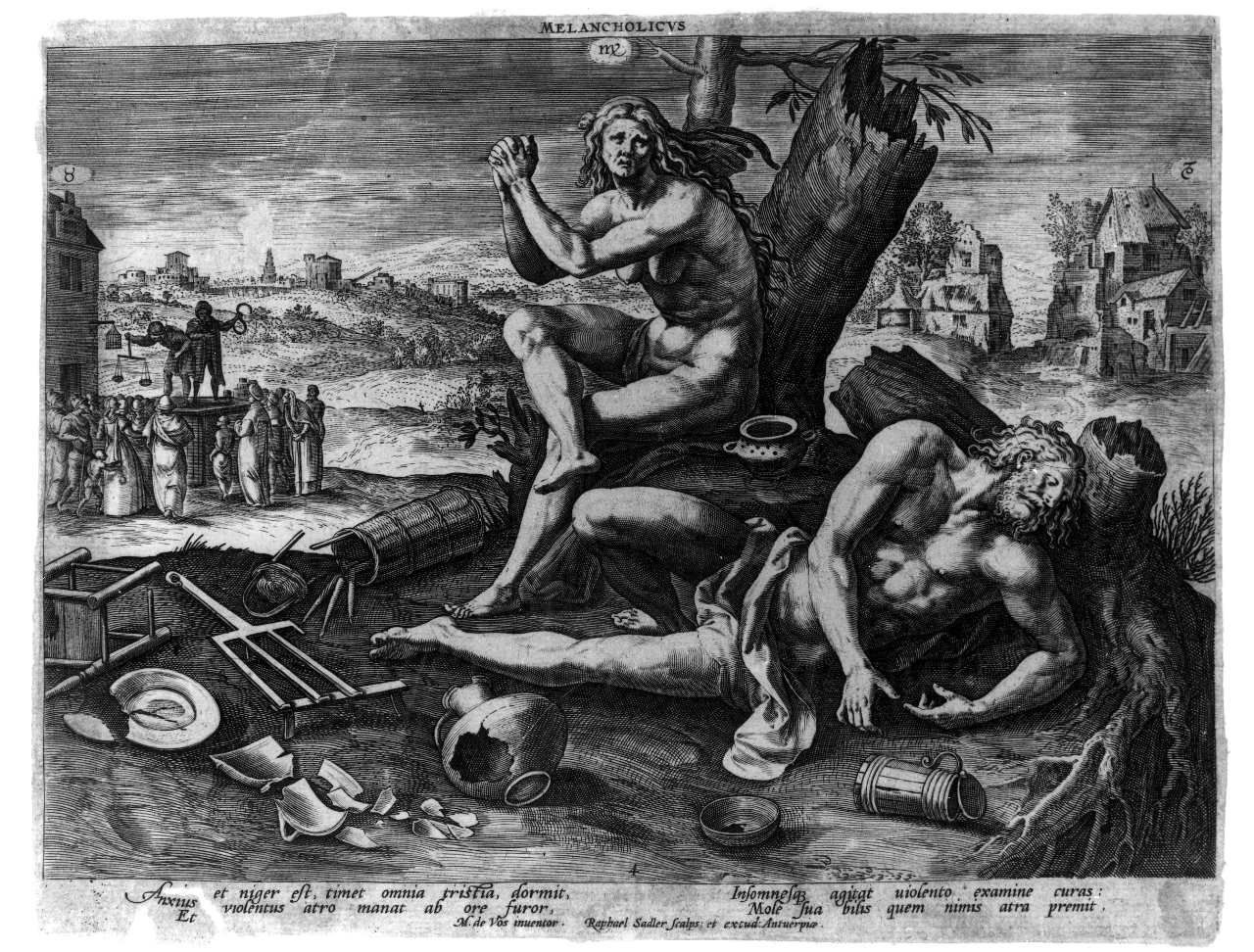 temperamento melanconico (stampa smarginata, serie) di De Vos Marten, Sadeler Raphael II (prima metà sec. XVII)