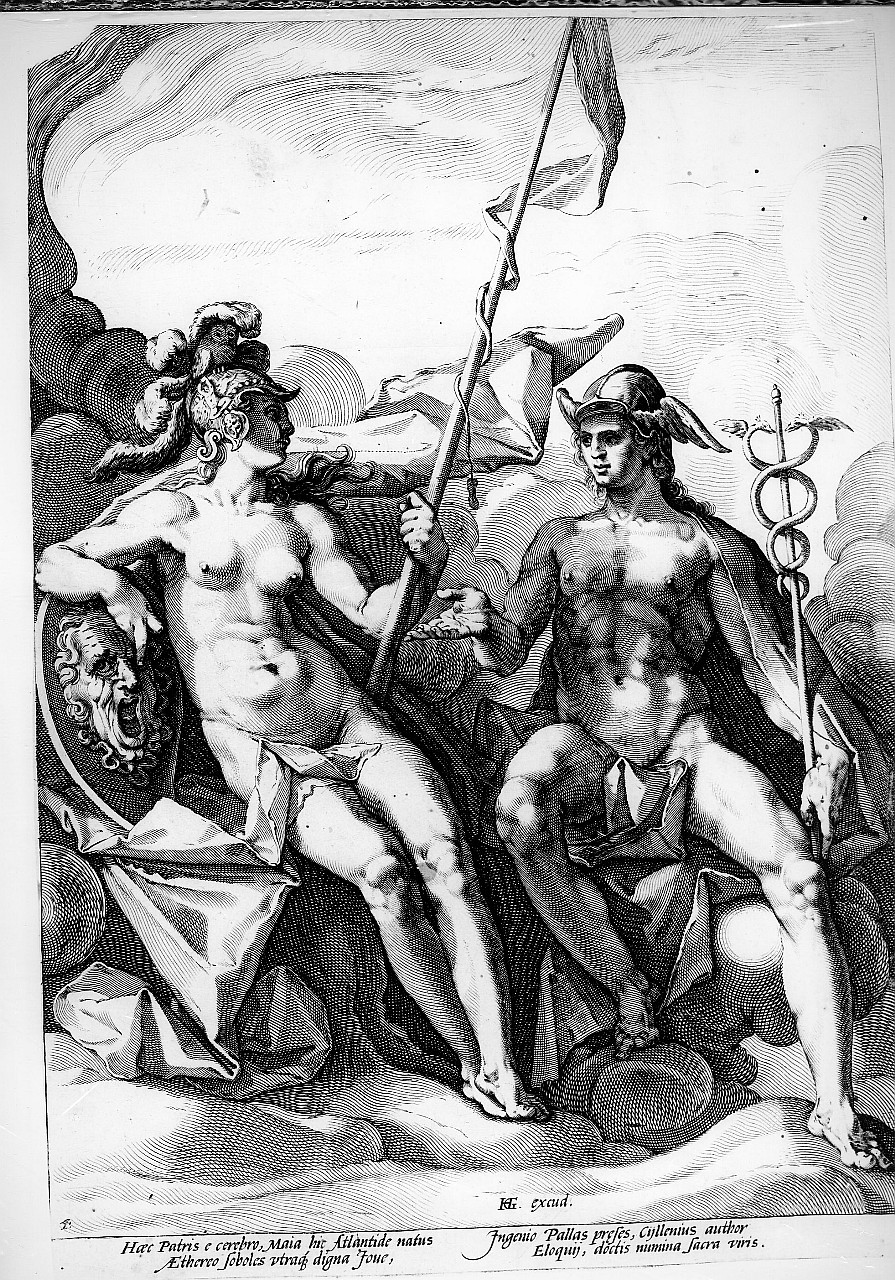 Minerva e Mercurio (stampa smarginata) di Goltzius Hendrick, Matham Jacob (primo quarto sec. XVII)