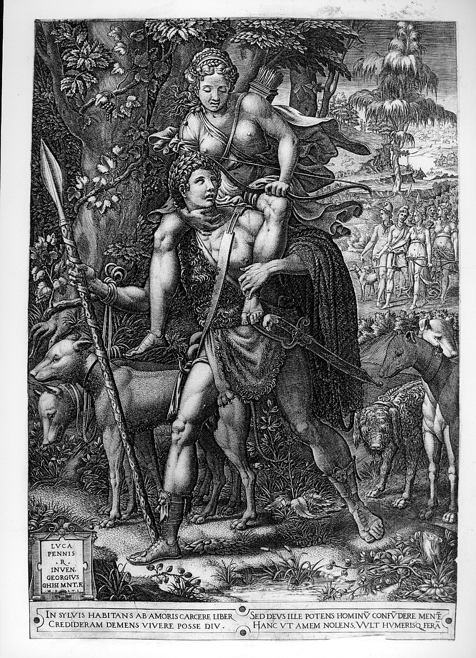 allegoria della caccia (stampa smarginata) di Penni Luca detto Romanus, Ghisi Giorgio (sec. XVI)