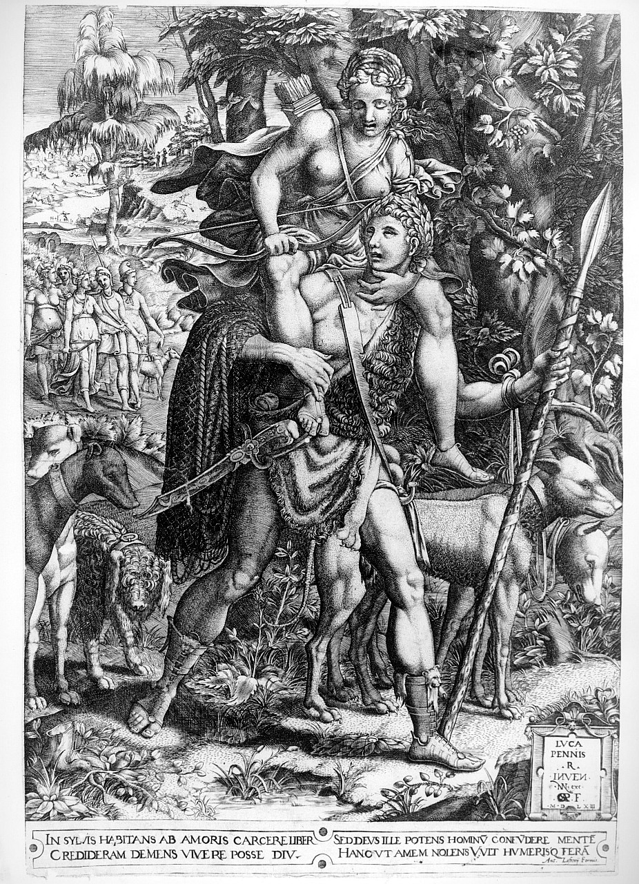 allegoria della caccia (stampa smarginata) di Ghisi Giorgio, Penni Luca detto Romanus (sec. XVI)