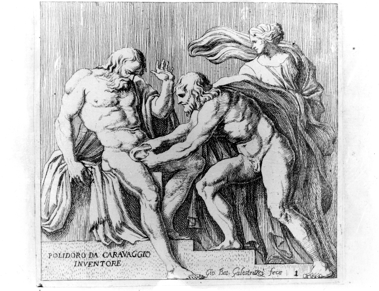Saturno castra con la falce Urano (stampa smarginata, serie) di Polidoro da Caravaggio, Galestruzzi Giovanni Battista (terzo quarto sec. XVII)