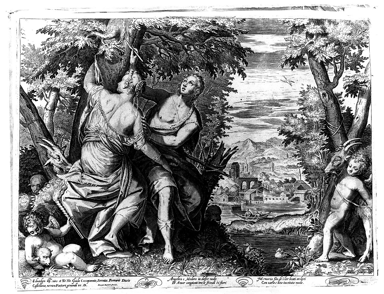 Angelica e Medoro (stampa) di Caliari Carlo, Sadeler Aegidius (sec. XVII)