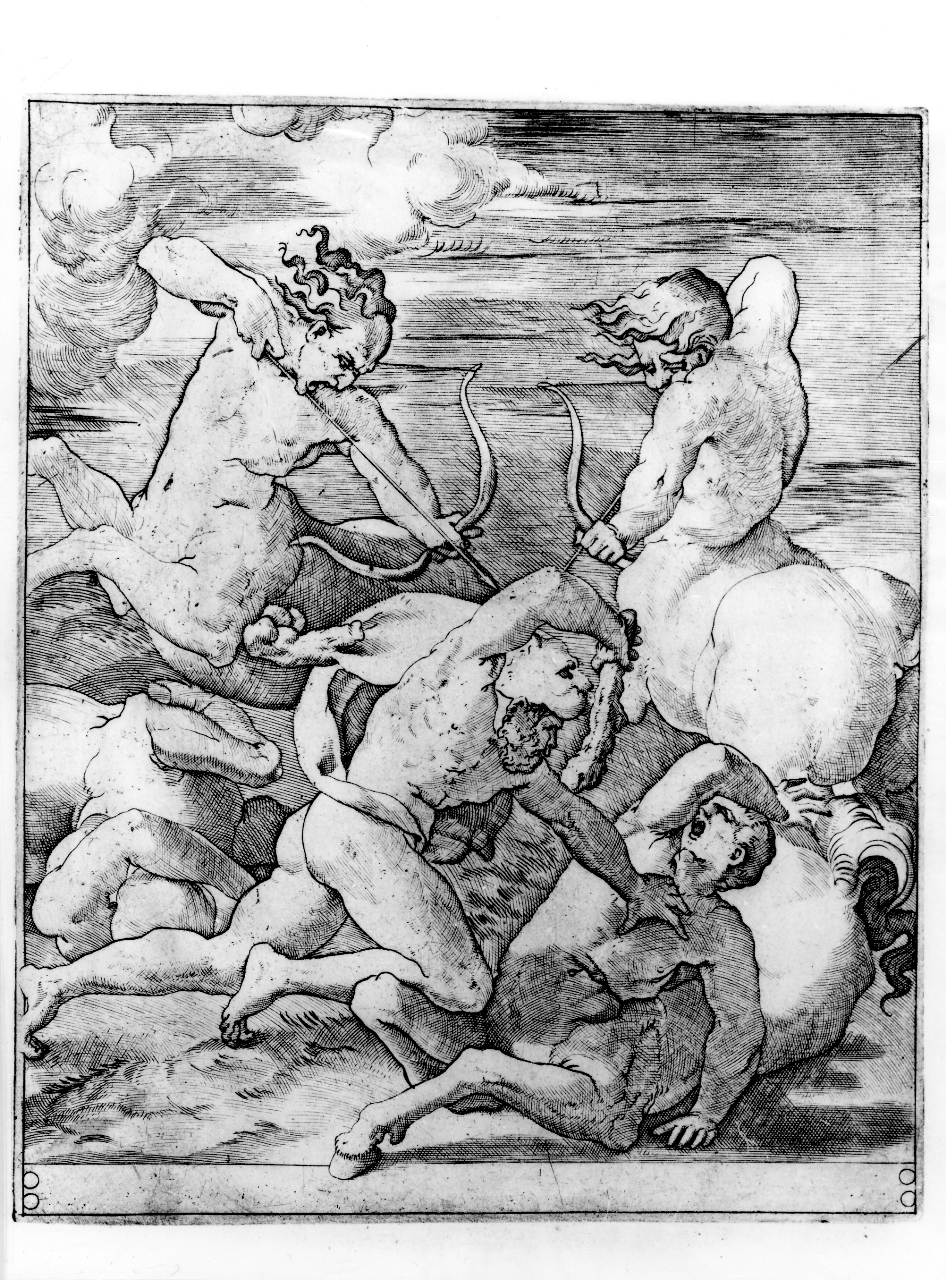 fatiche di Ercole (stampa smarginata, serie) di Rosso Fiorentino, Caraglio Giovanni Giacomo (primo quarto sec. XVI)