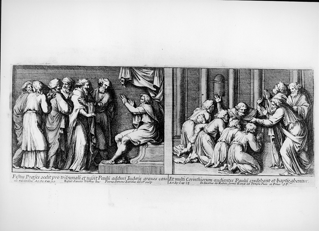 episodi della vita di san Paolo (stampa smarginata, serie) di Bartoli Pietro Santi, Sanzio Raffaello detto Raffaello (seconda metà sec. XVII)
