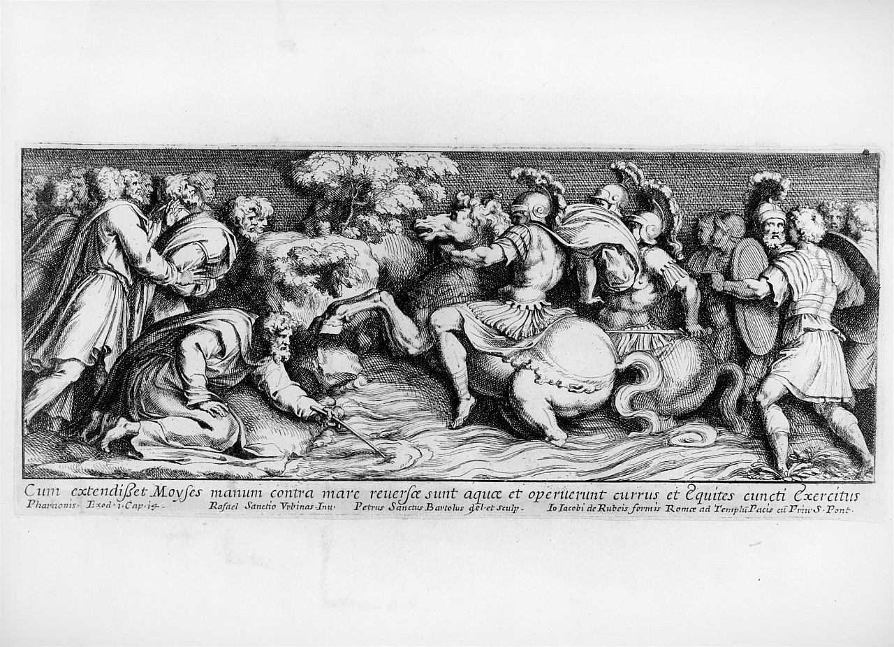 passaggio del mar Rosso (stampa smarginata, serie) di Bartoli Pietro Santi, Sanzio Raffaello detto Raffaello (seconda metà sec. XVII)