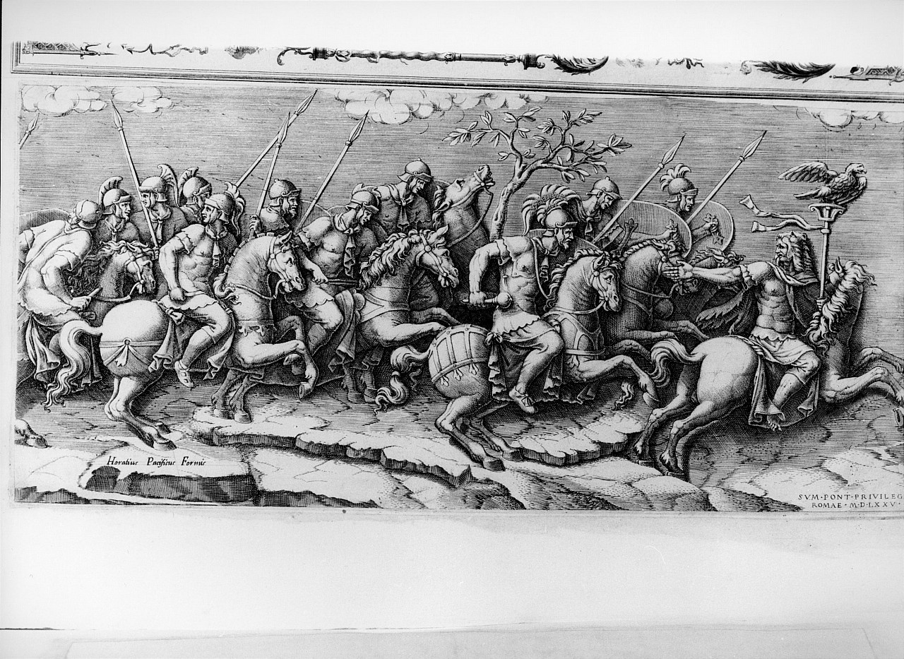 soldati a cavallo (stampa smarginata, serie) di Pippi Giulio detto Giulio Romano, Scultori Diana detta Diana Mantovana Civis Volaterrana (sec. XVI)