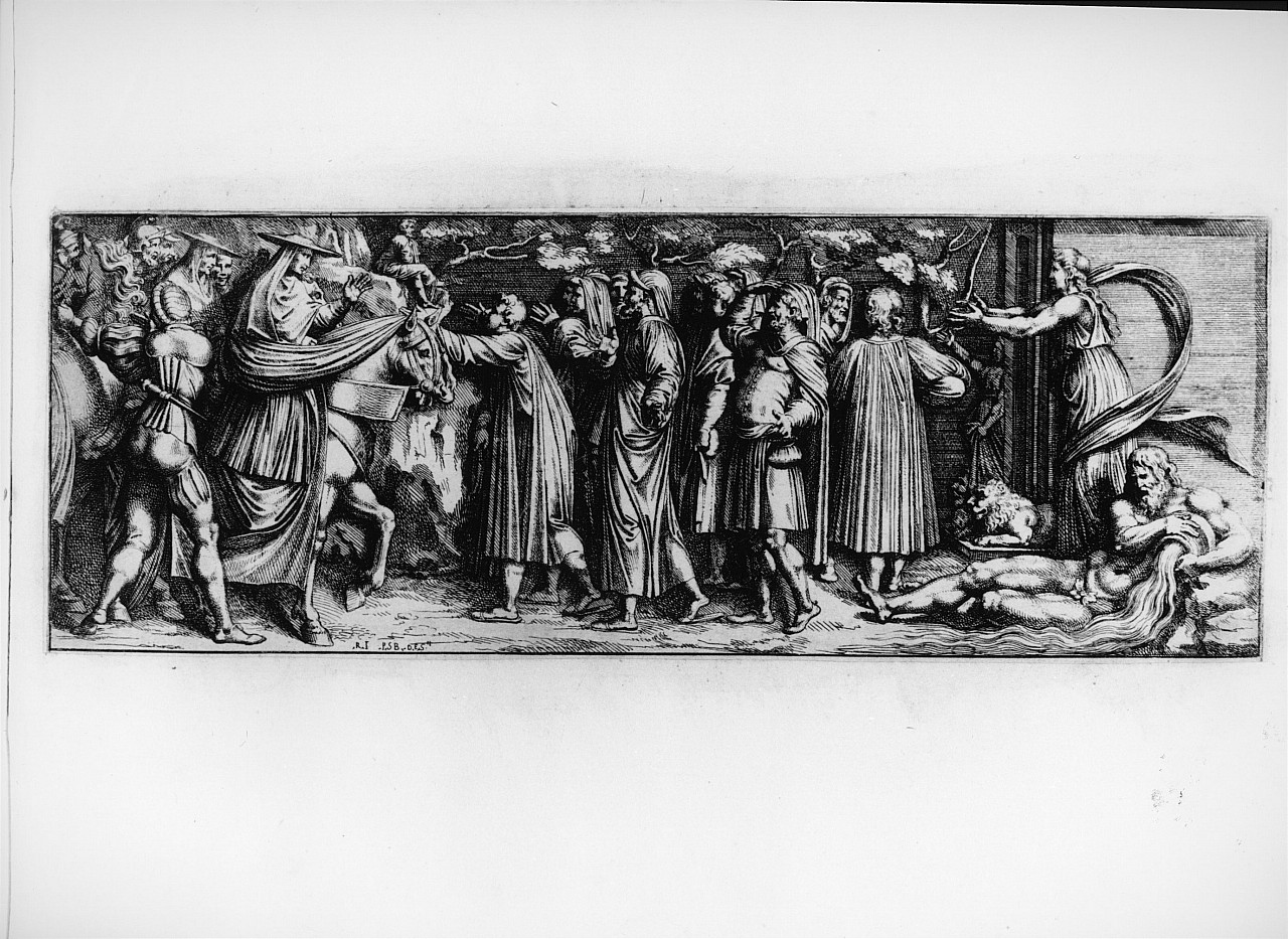 rientro di Giovanni de' Medici a Firenze (stampa, serie) di Bartoli Pietro Santi, Sanzio Raffaello detto Raffaello (seconda metà sec. XVII, sec. XVII)