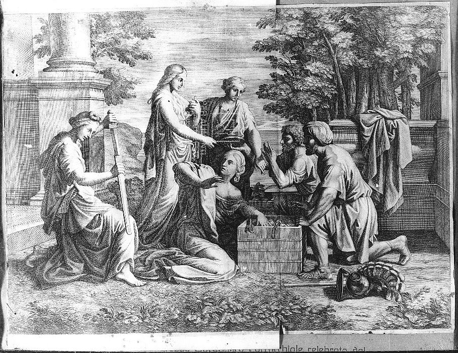 Achille e le figlie di Licomede (stampa smarginata) di Del Po Pietro, Poussin Nicolas (seconda metà sec. XVII)