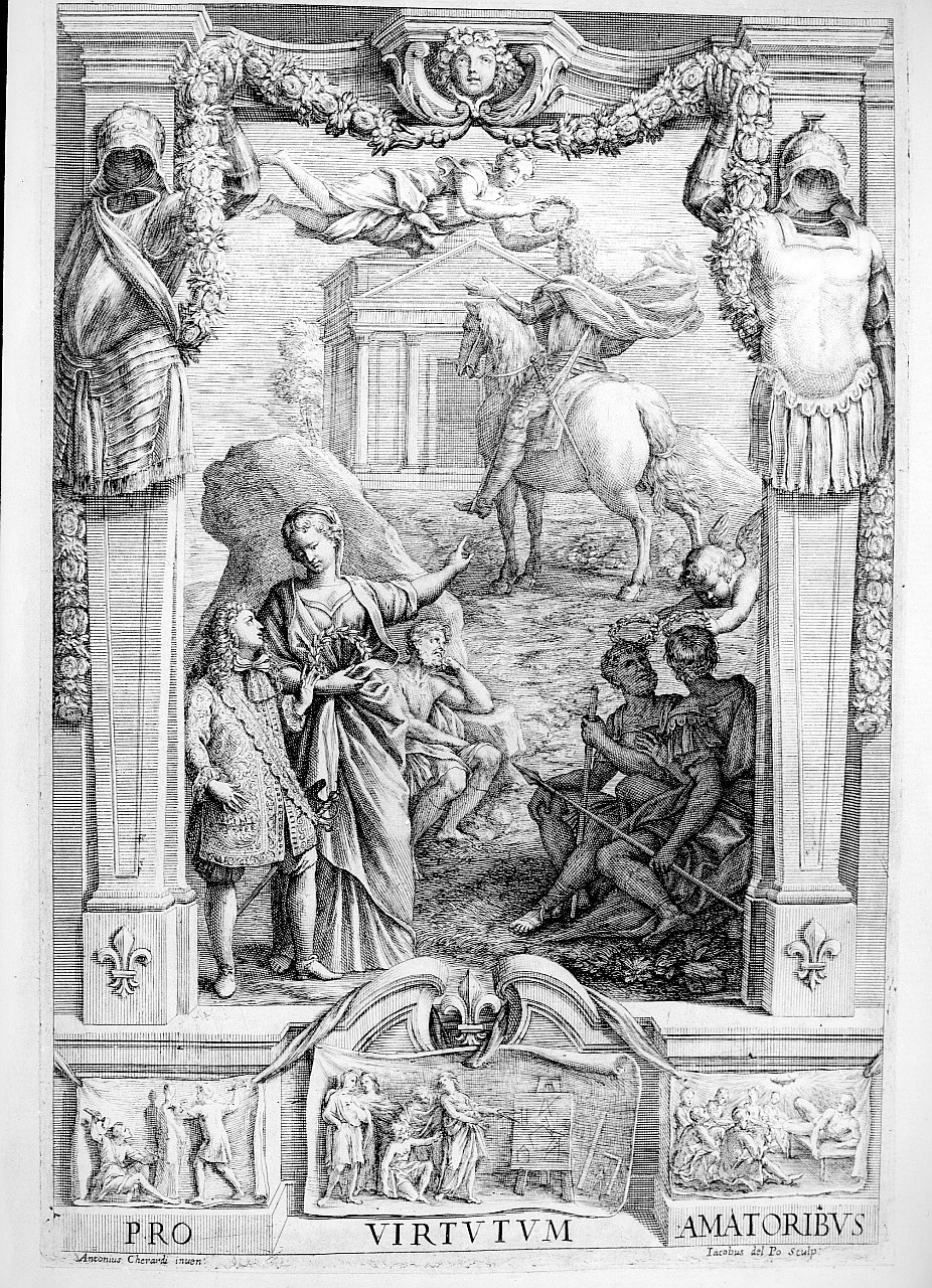 Virtù premia (stampa smarginata) di Del Po Giacomo, Gherardi Antonio (ultimo quarto sec. XVII)