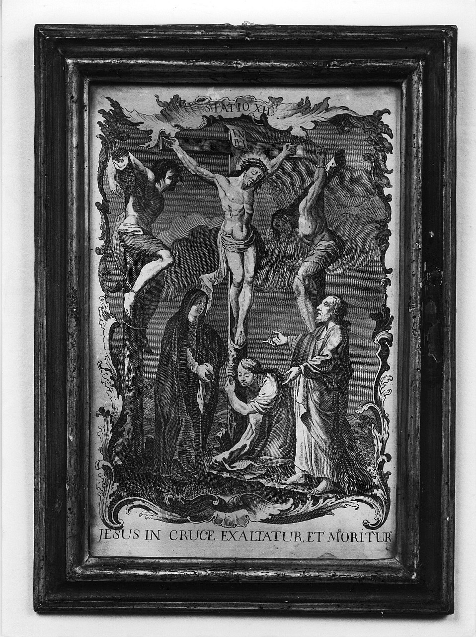 stazione XII: Gesù innalzato e morto in croce (stampa) - ambito toscano (sec. XVIII)