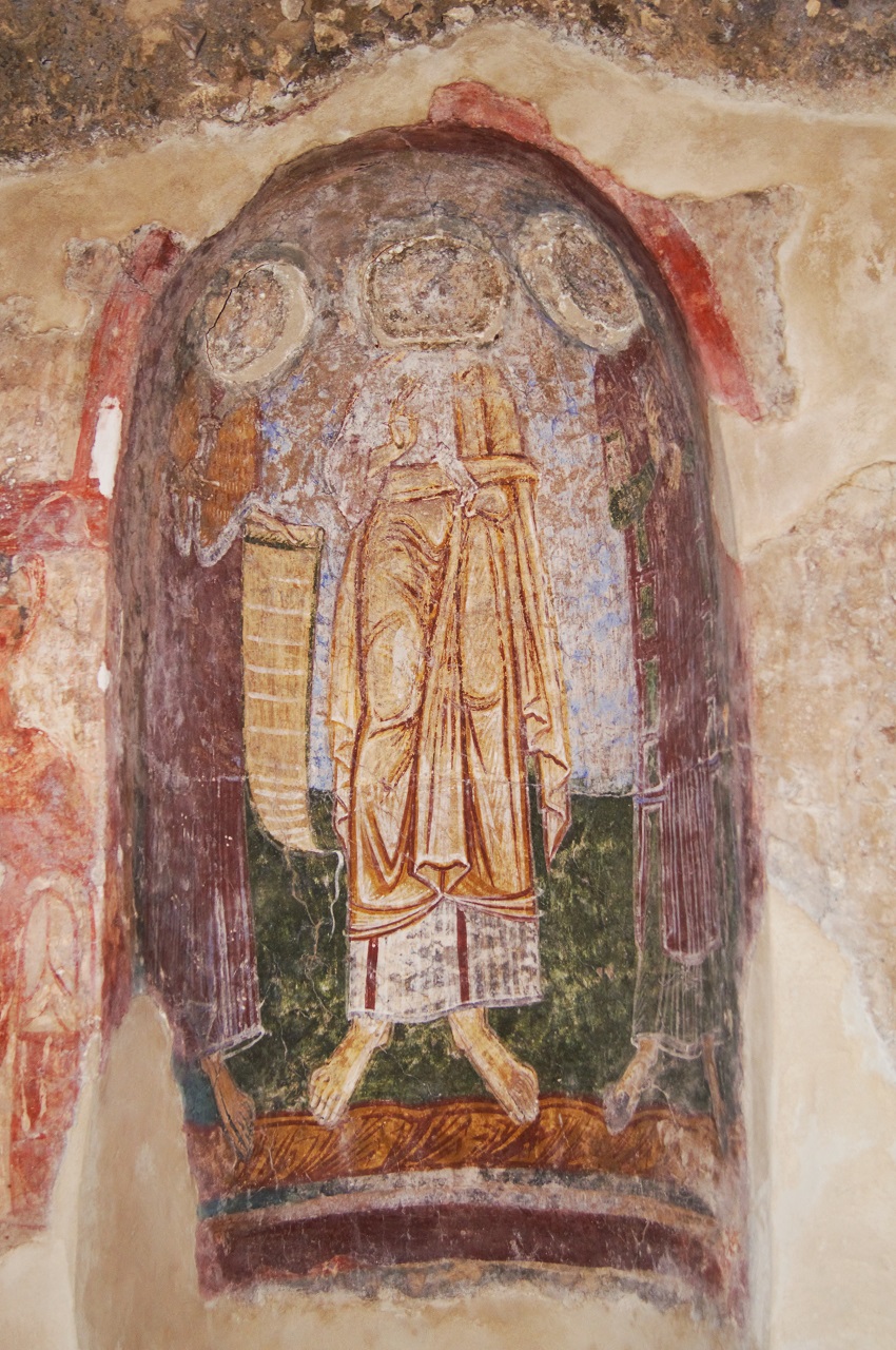 Gesù Cristo benedicente fra San Giovanni Battista e Santo monaco (dipinto, elemento d'insieme) - ambito campano (secc. X/ XI)