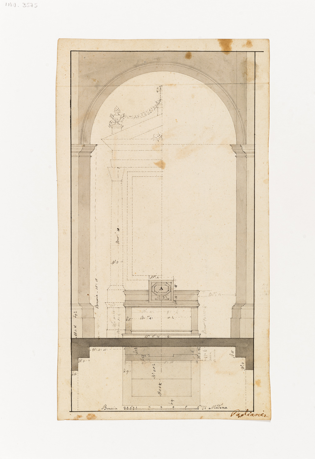 progetto per l'altare di S. Antonio da Padova (disegno architettonico) di Pagliani Luigi (sec. XIX)