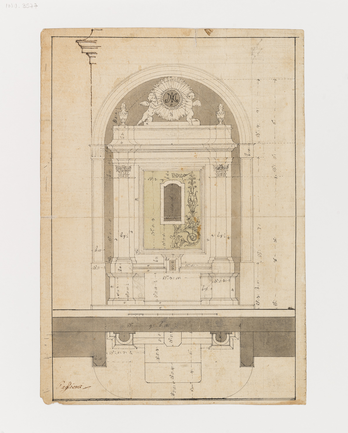 progetto per un altare (disegno architettonico) di Pagliani Luigi (sec. XIX)