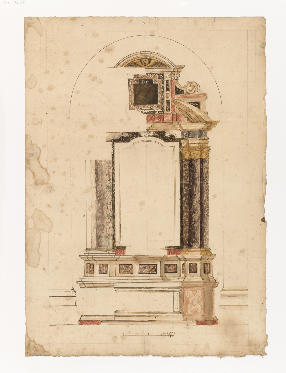 progetto per l'altare di S. Filippo Neri (disegno architettonico) di Guicciardi Sante (attribuito) (sec. XVIII)