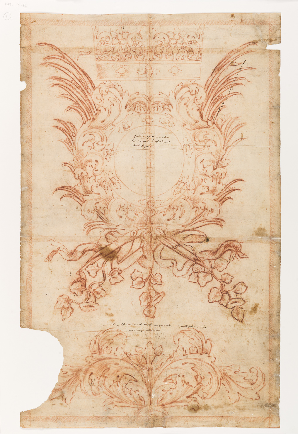 disegno preparatorio per un ornamento (progetto per cornice) (disegno) - ambito modenese (prima metà sec. XVIII)