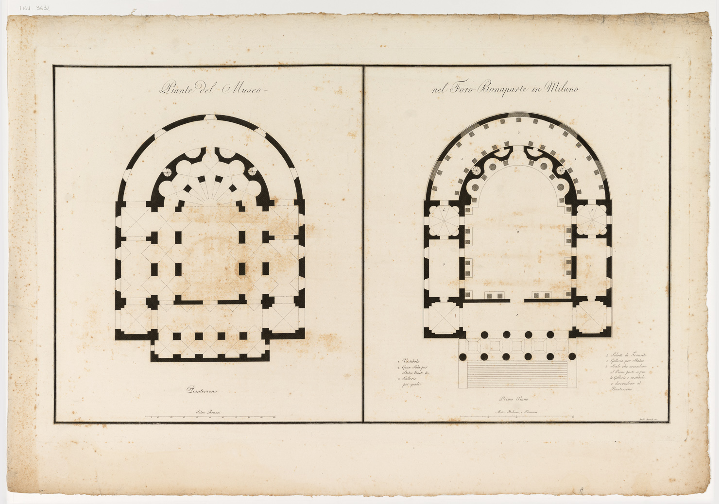 pianta del Museo nel Foro Bonaparte (stampa, serie) di Antolini Giovanni Antonio, Barioli Ambrogio (sec. XIX)