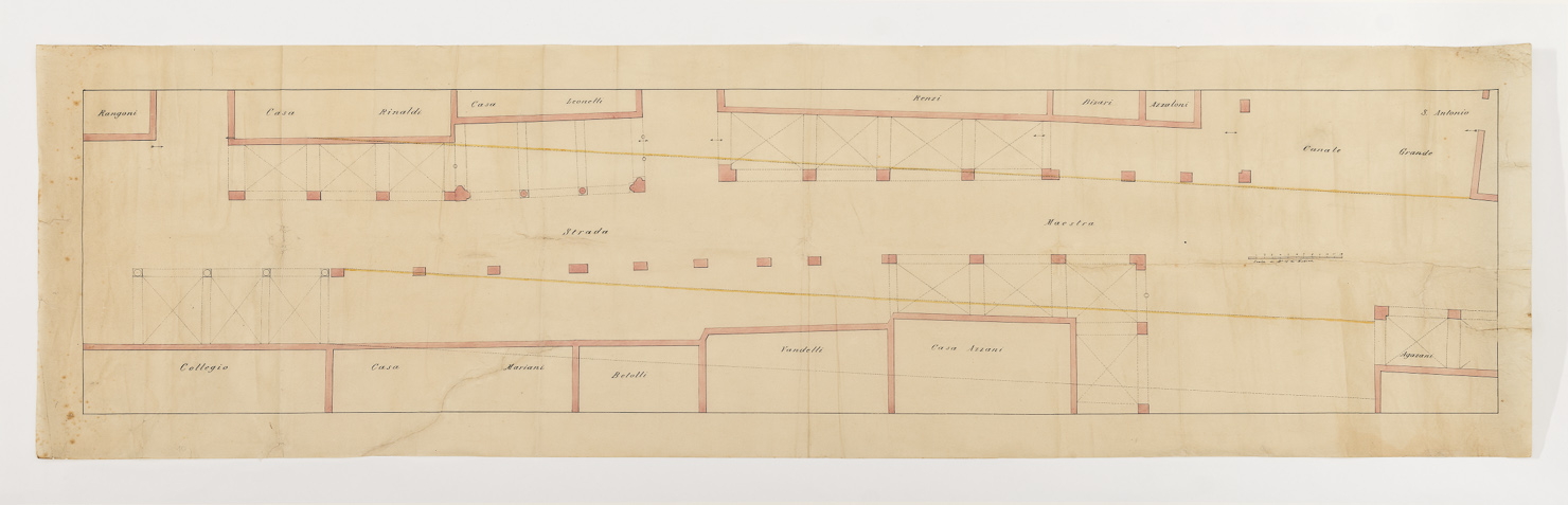 planimetria degli edifici che si affacciano sulla Strada Maestra (disegno tecnico) - ambito modenese (sec. XVIII)