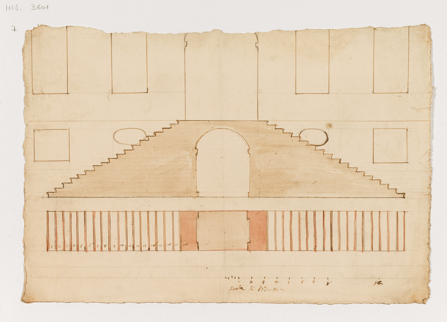 casino di Bomporto - disegno delle scalinate d'accesso (disegno architettonico) - ambito modenese (sec. XVIII)