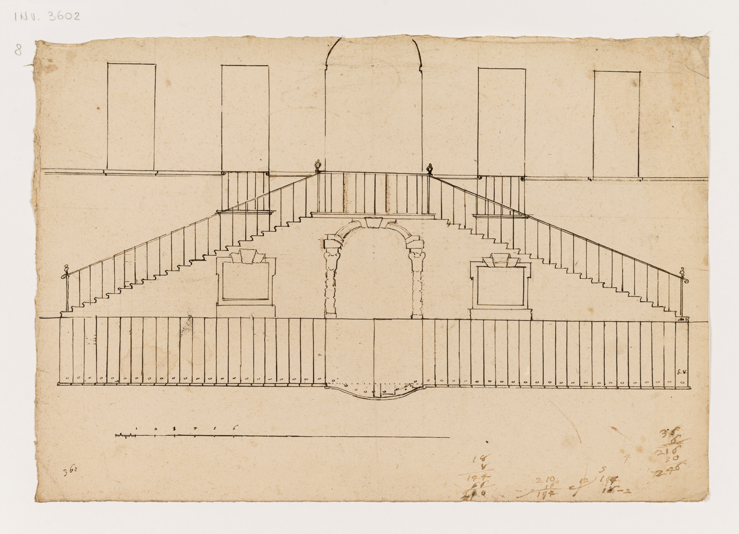 casino di Bomporto - disegno delle scalinate d'accesso (disegno architettonico) - ambito modenese (sec. XVIII)