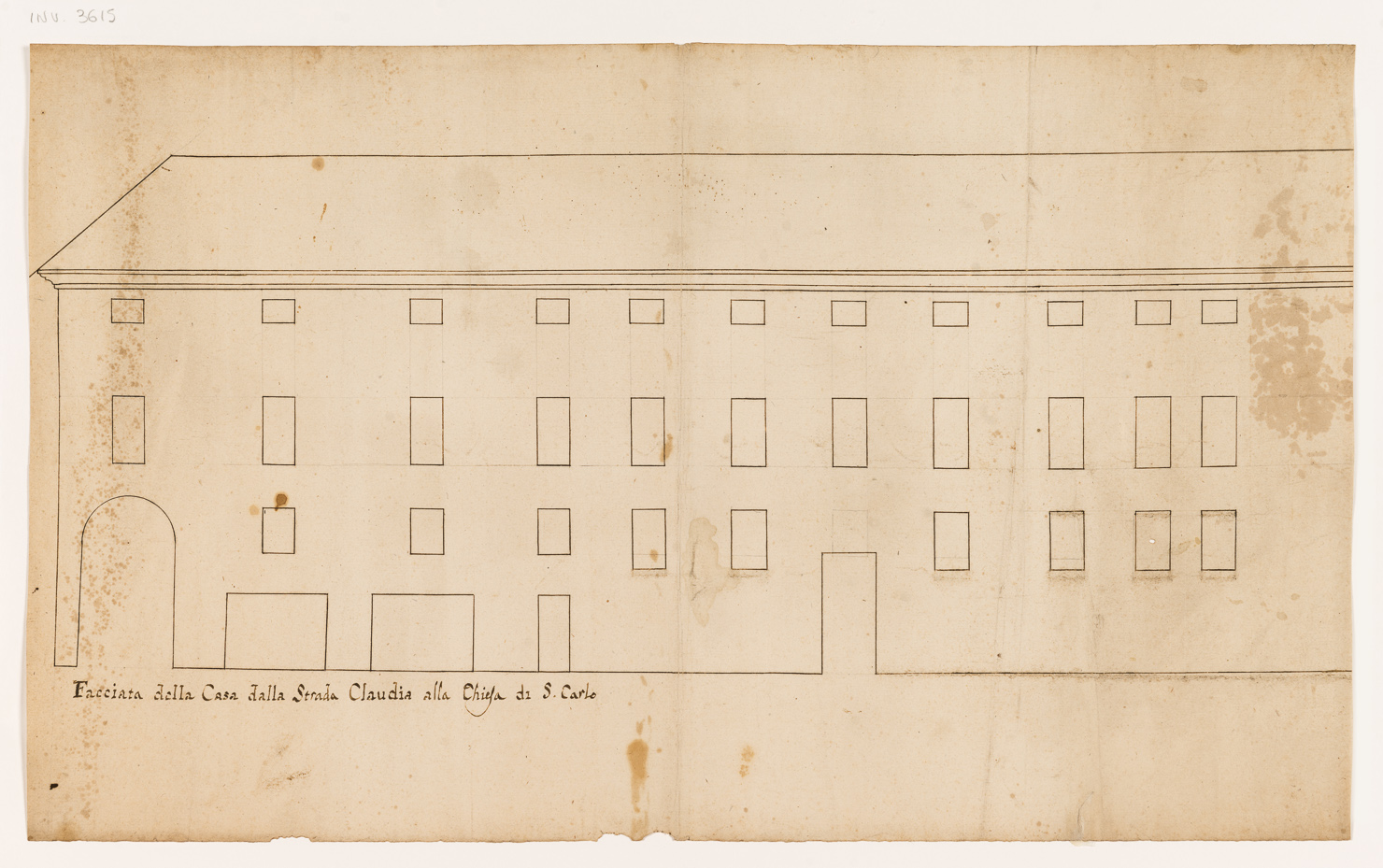 facciata del Collegio su via S. Carlo (disegno architettonico) - ambito modenese (seconda metà sec. XVII)