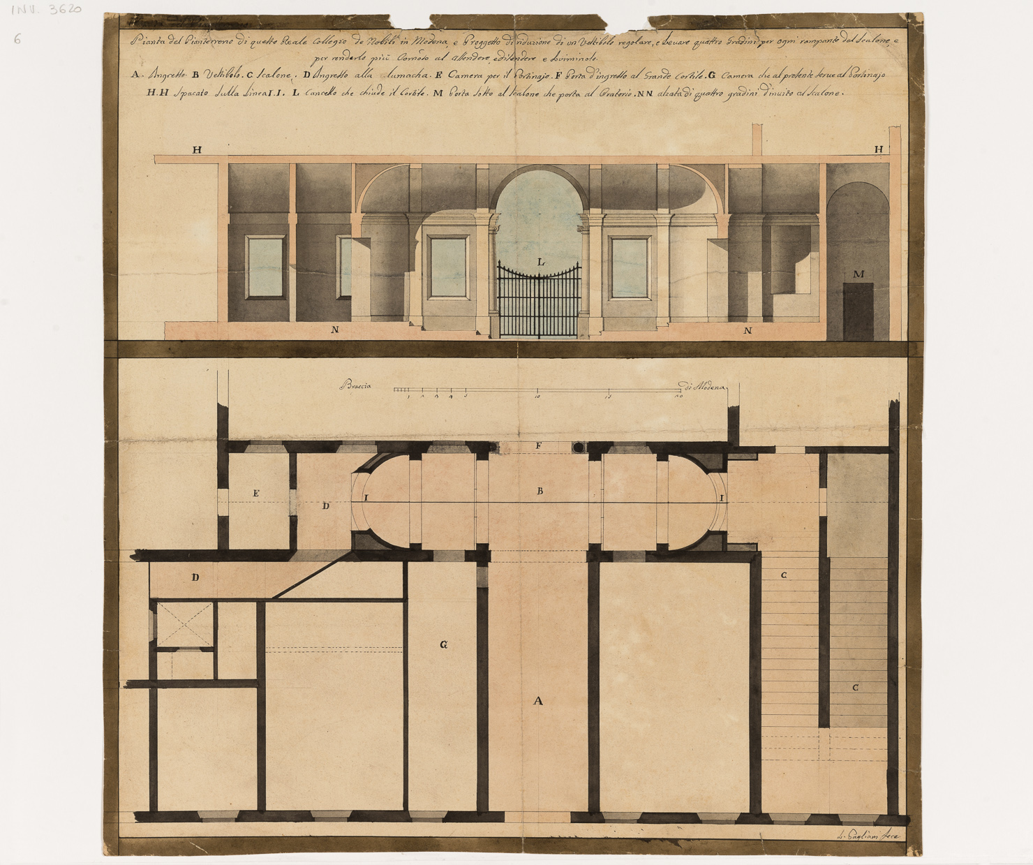 progetto per la sistemazione del vestibolo (disegno architettonico) di Pagliani Luigi (sec. XIX)