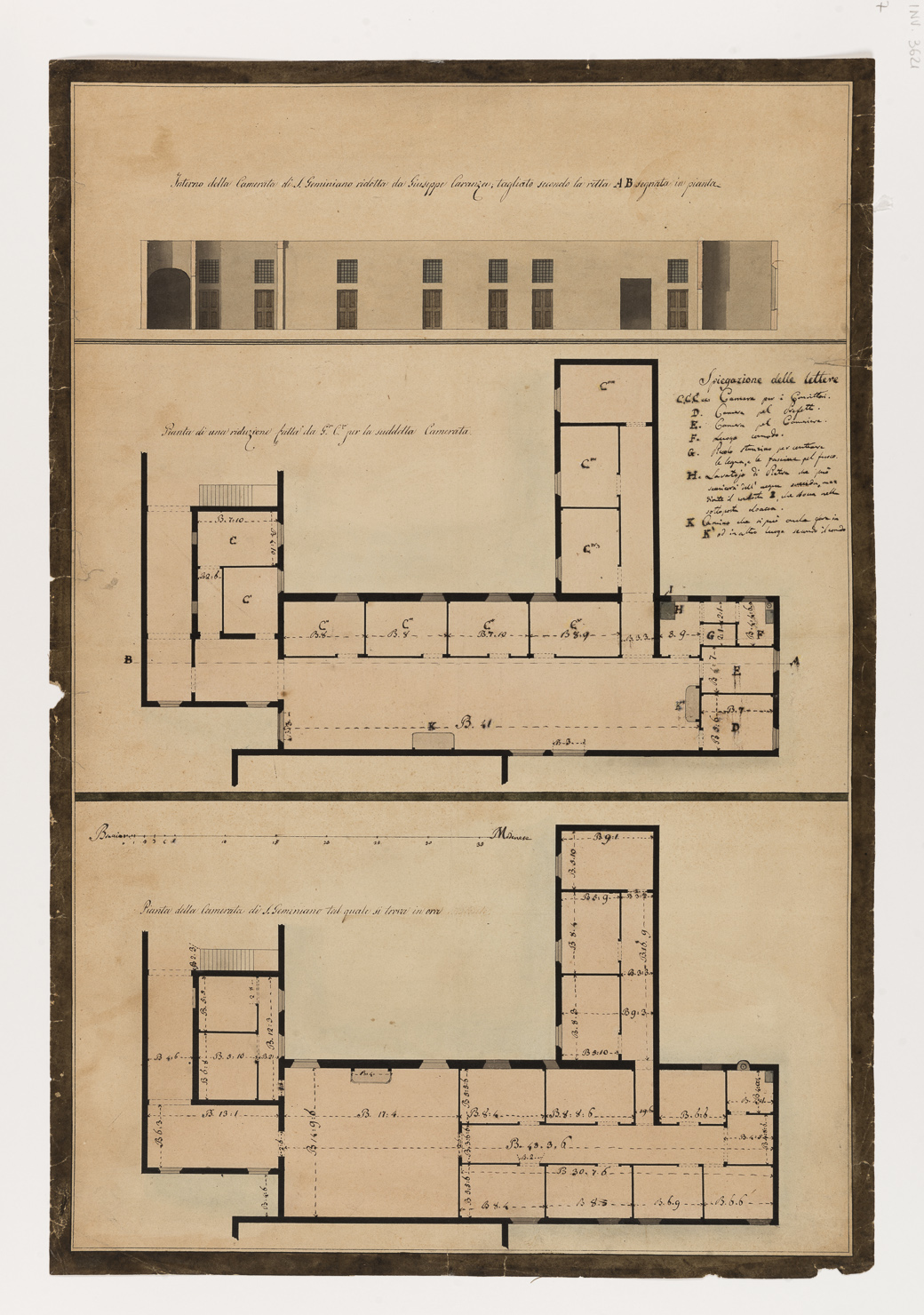 progetto per la camerata di S. Geminiano (disegno architettonico) di Caranzini Giuseppe (attribuito) (sec. XIX)