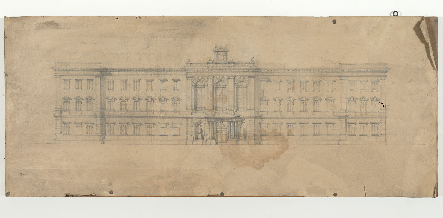 progetto per la facciata della nuova sede del Collegio (disegno architettonico) di Bernabei Ignazio (attribuito) (sec. XIX)