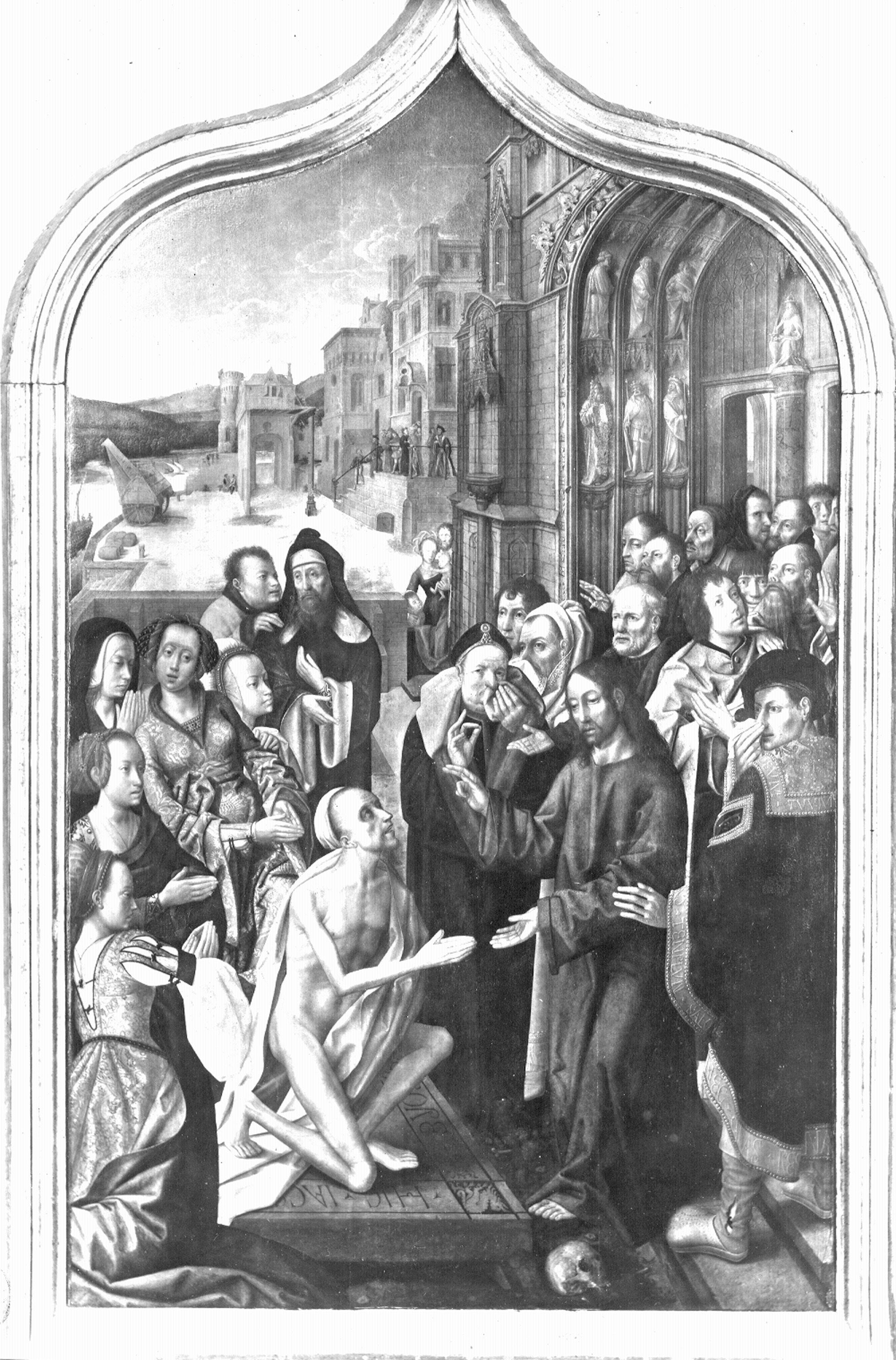 Memling, Hans (ambito). Resurrezione di Lazzaro - Santa Margherita Ligure (Genova) - Chiesa di San Lorenzo della Costa (negativo) di Foto Reali Firenze (prima metà XIX)