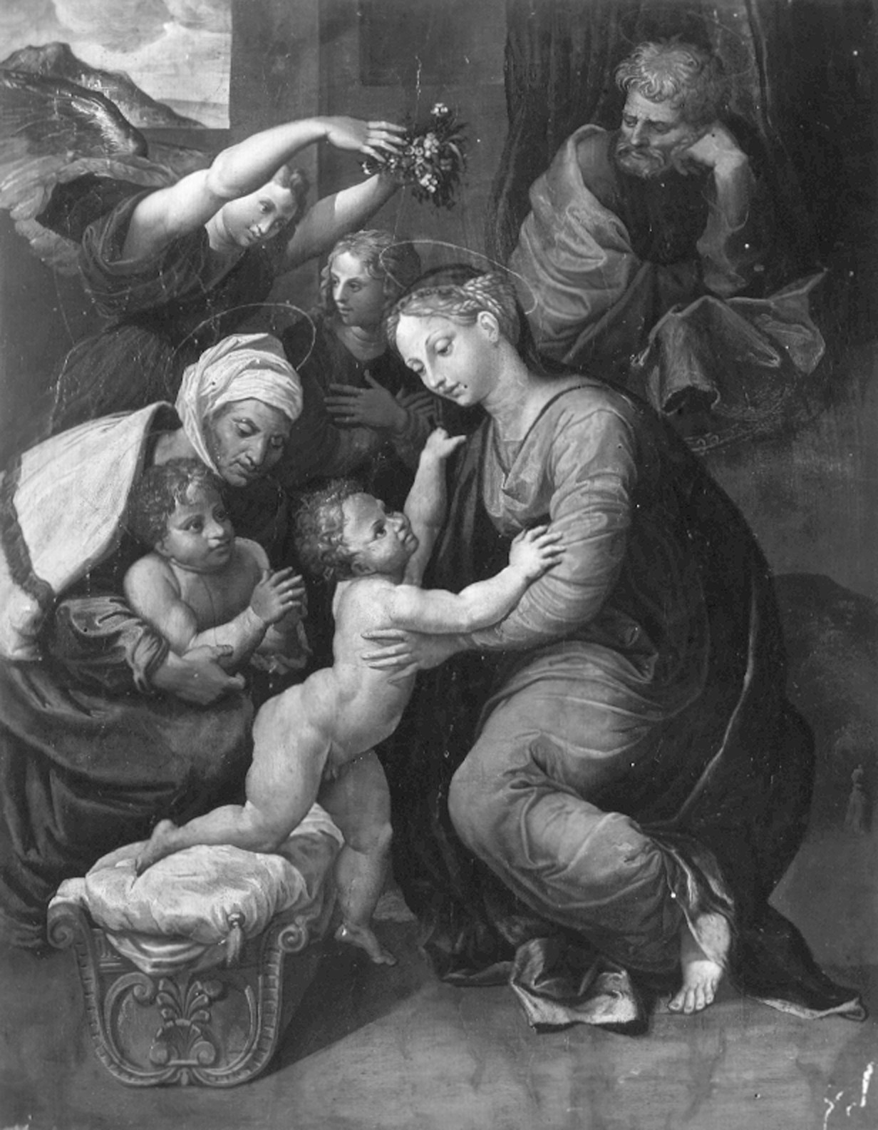 Autore ignoto. Sacra Famiglia con San Giovannino e Santa Elisabetta - Genova - Museo dell’Accademia Ligustica di Belle Arti (negativo) di Foto cresta (prima metà XIX)