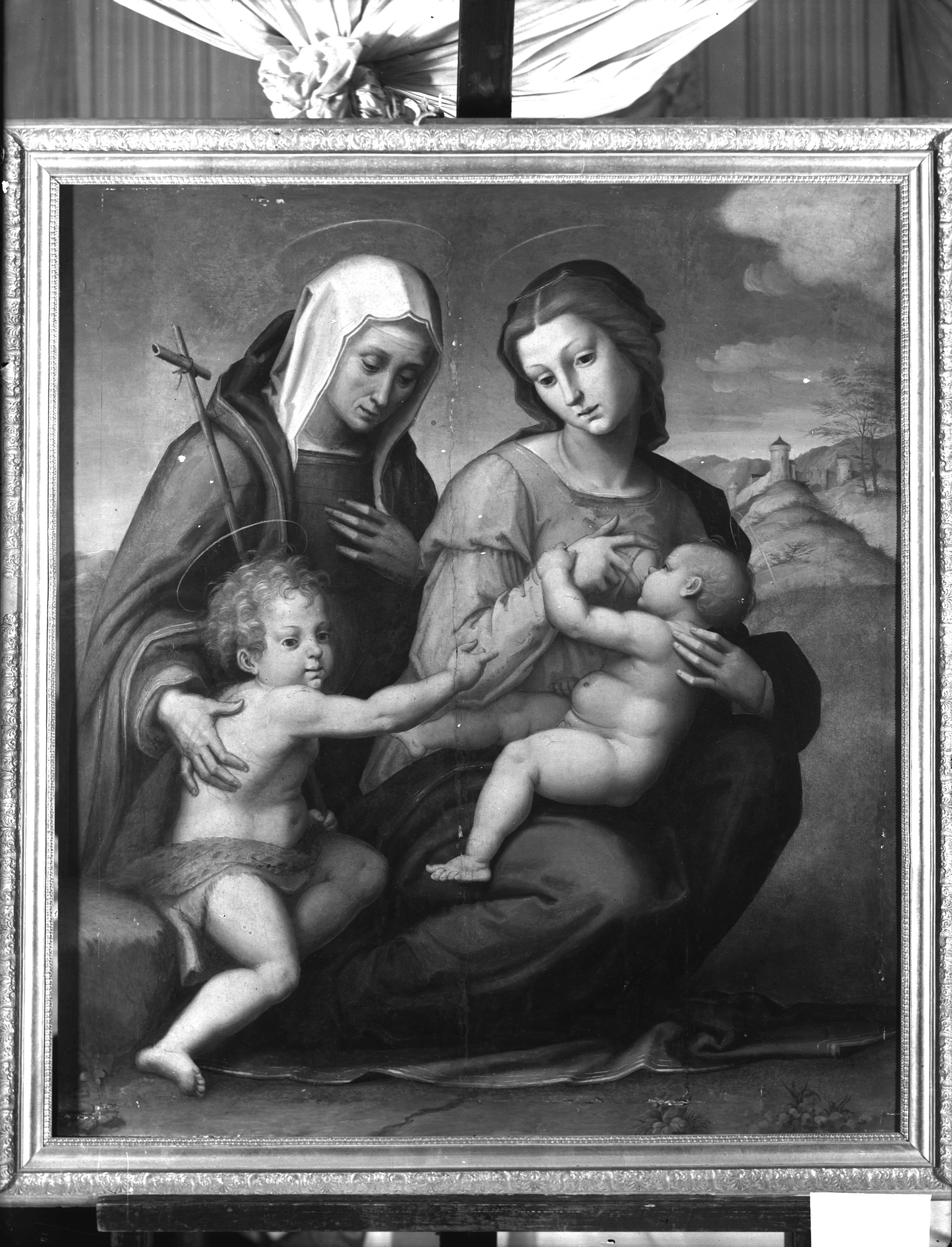 Autore ignoto. Madonna con Bambino, Sant'Anna e San Giovannino - Genova - Palazzo del Marchese Cattaneo Adorno (negativo) di Foto Gasparini (metà XX)
