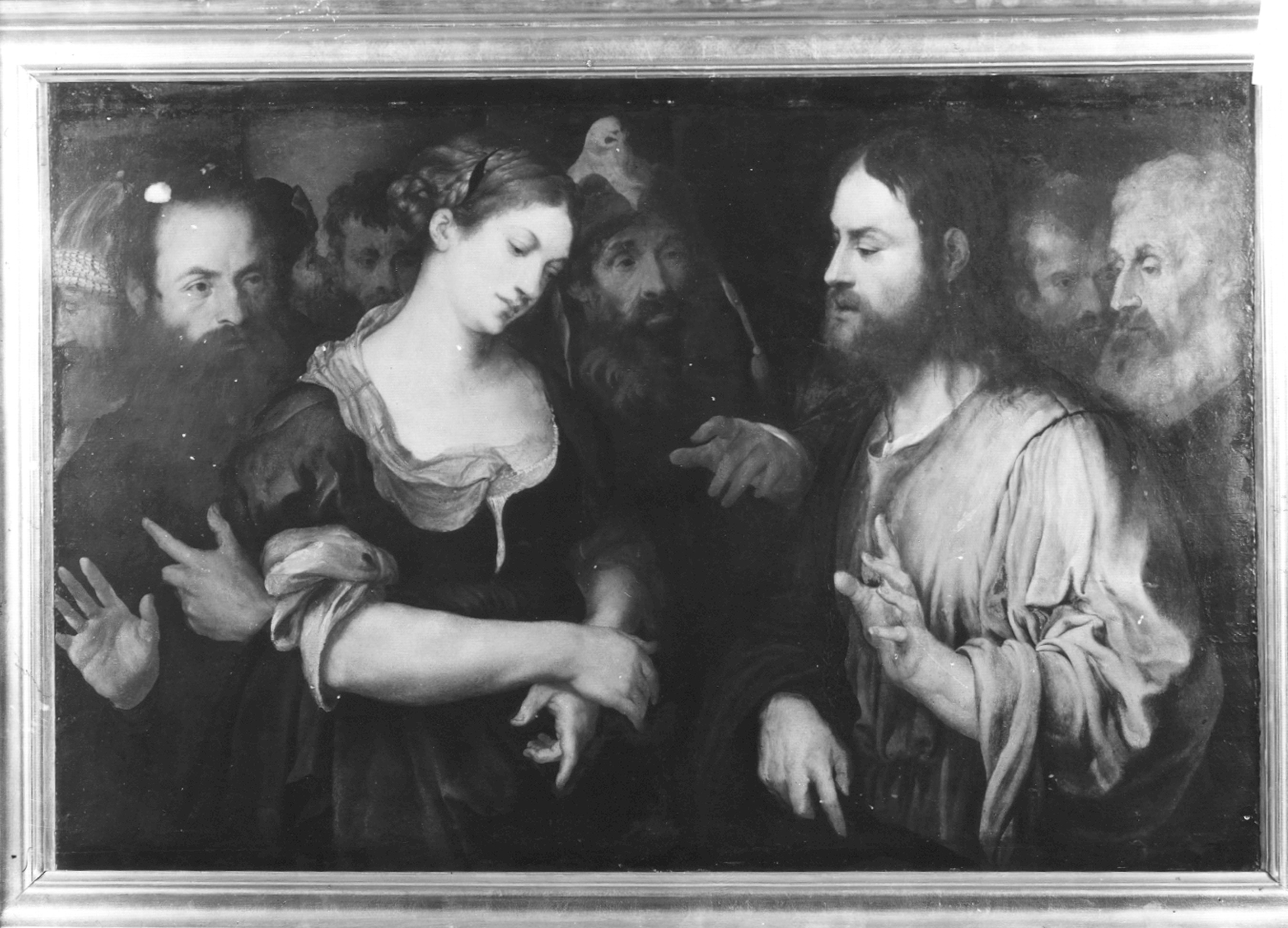 Autore ignoto. Cristo e l'adultera - Genova - Palazzo Cattaneo Adorno (negativo) di Foto Gasparini (metà XX)