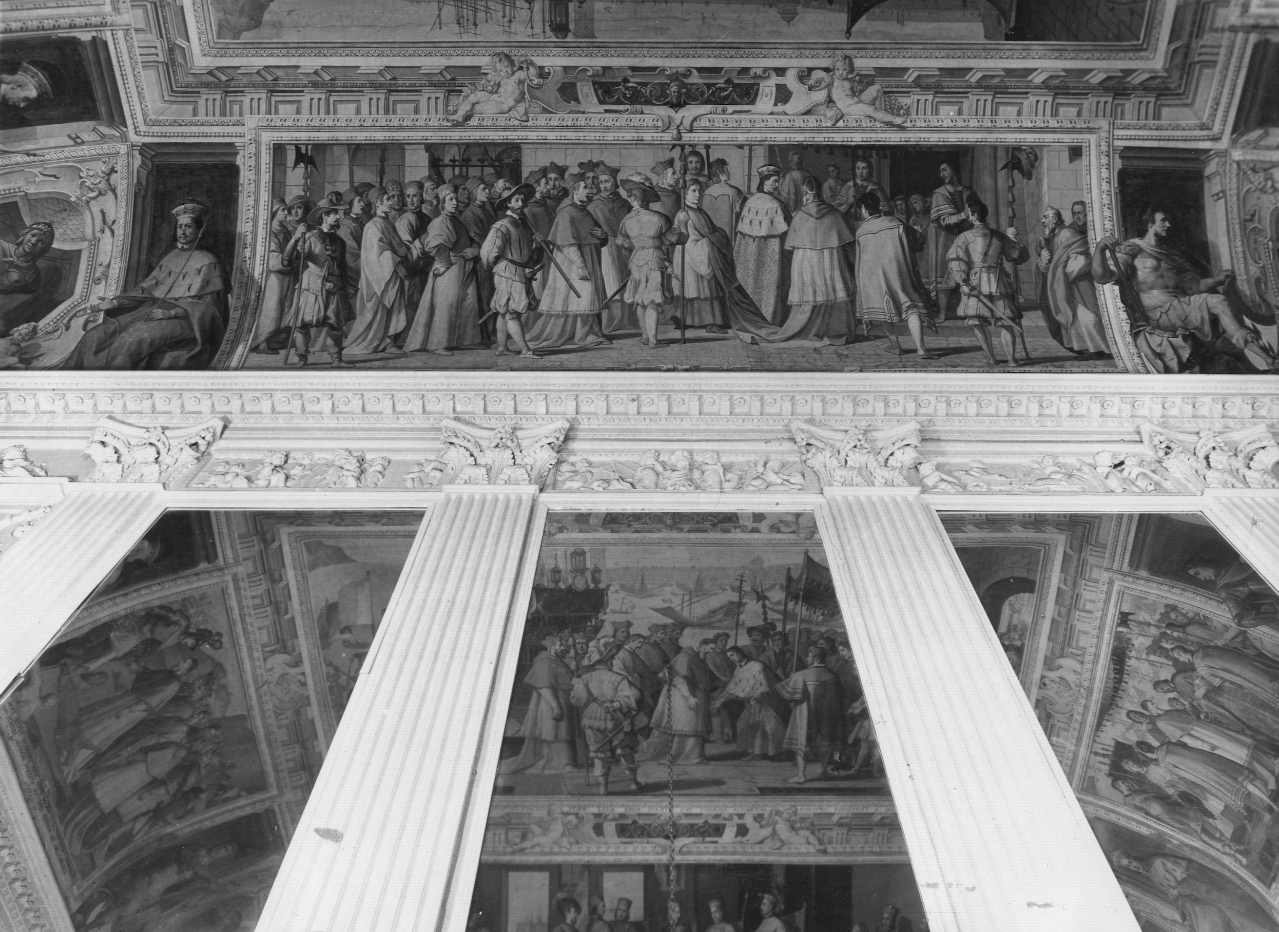 Tavarone, Lazzaro. Affresco del quadro laterale della volta del Salone - Genova - Palazzo del Marchese Cattaneo Adorno (negativo) di Foto Gasparini (metà XX)