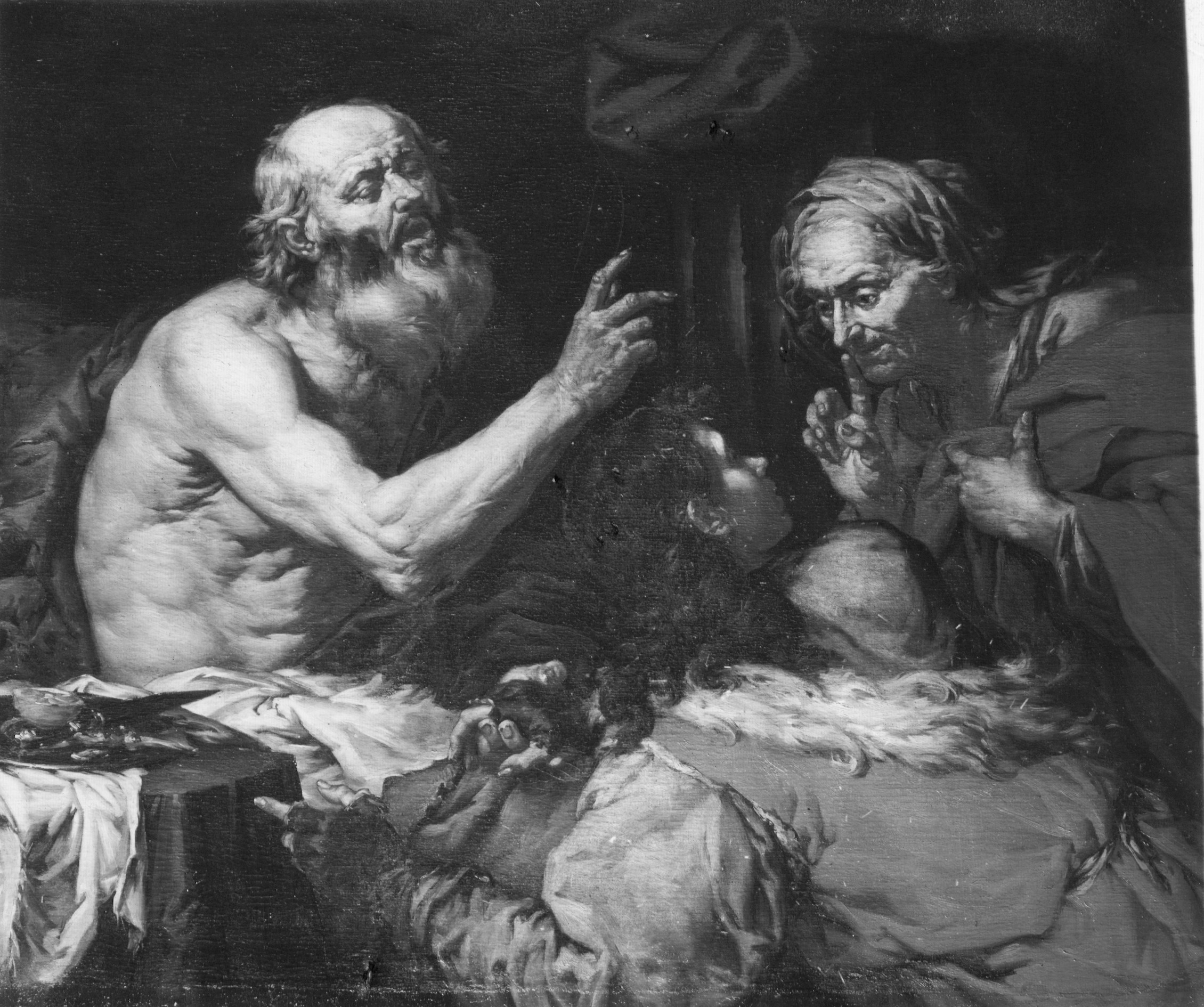 Langetti, Giovanni Battista. Isacco sul letto benedice Giacobbe travestito con le vesti di Esaù - Genova - Palazzo Durazzo Pallavicini (negativo) di Foto Gasparini (metà XX)