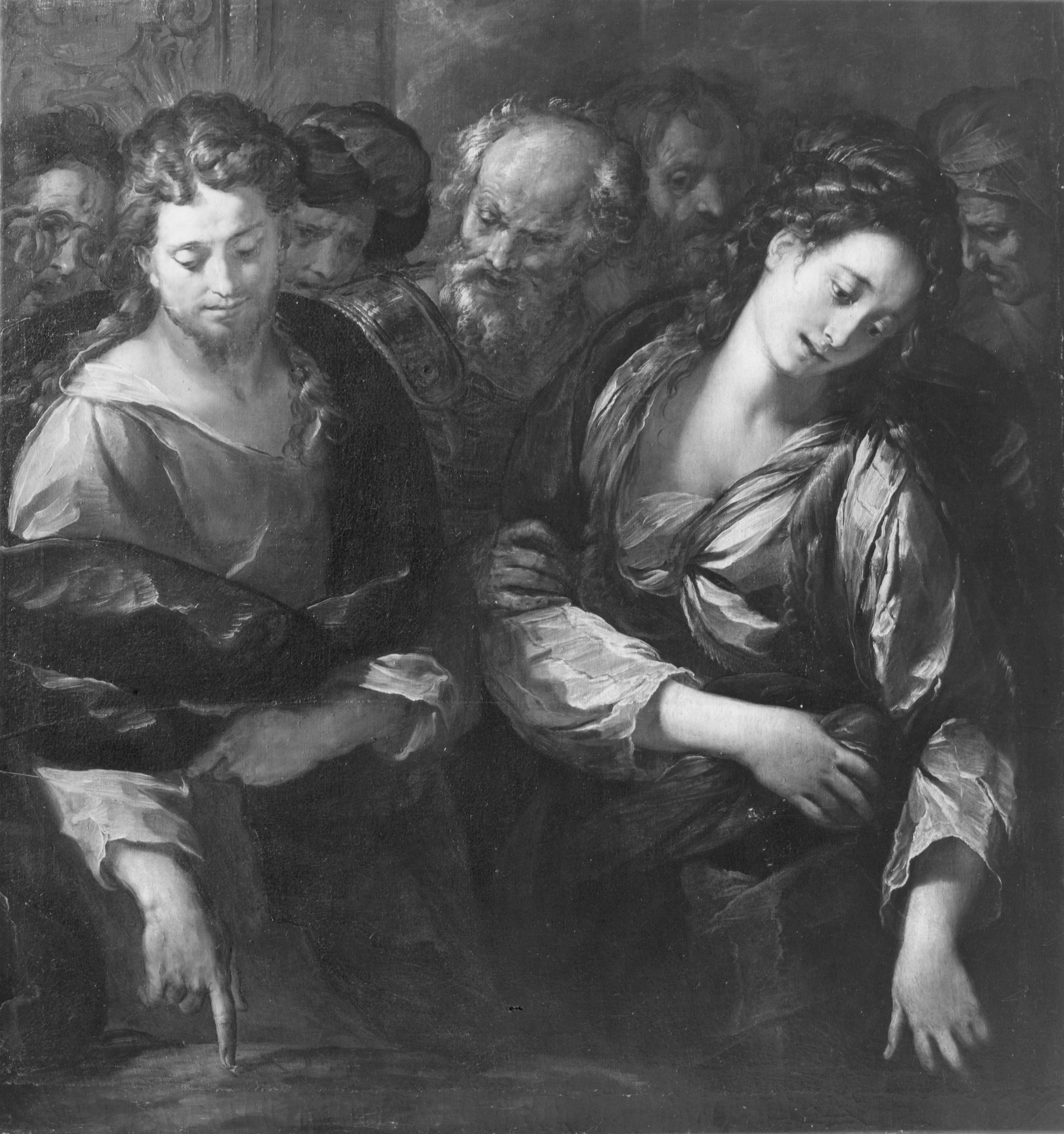 Procaccini, Giulio Cesare. Cristo e l'adultera - Genova - Palazzo Durazzo Pallavicini (negativo) di Foto Gasparini (metà XX)