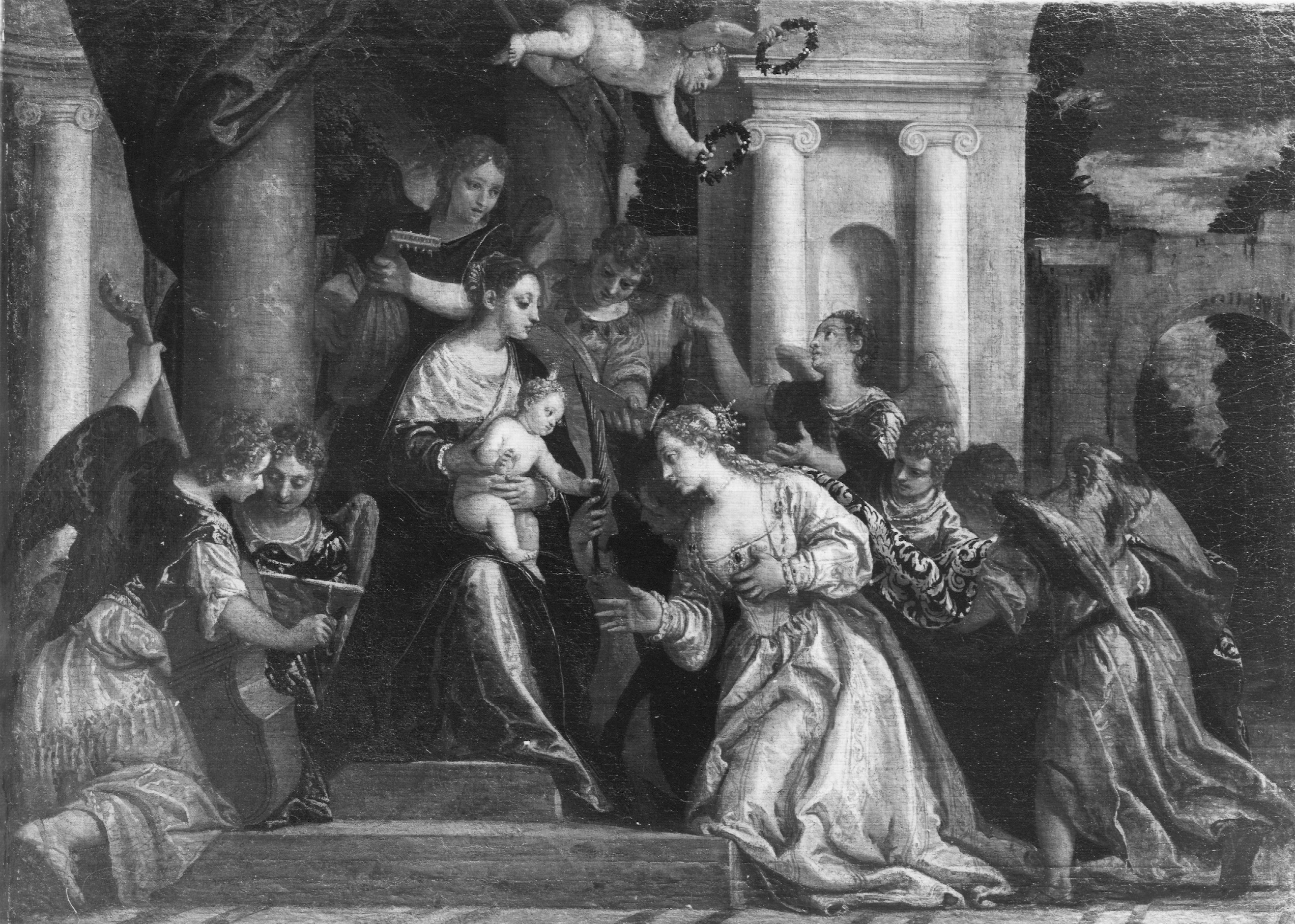 Caliari, Paolo (bottega). Matrimonio mistico di Santa Caterina - Genova - Palazzo Durazzo Pallavicini (negativo) di Foto Gasparini (metà XX)