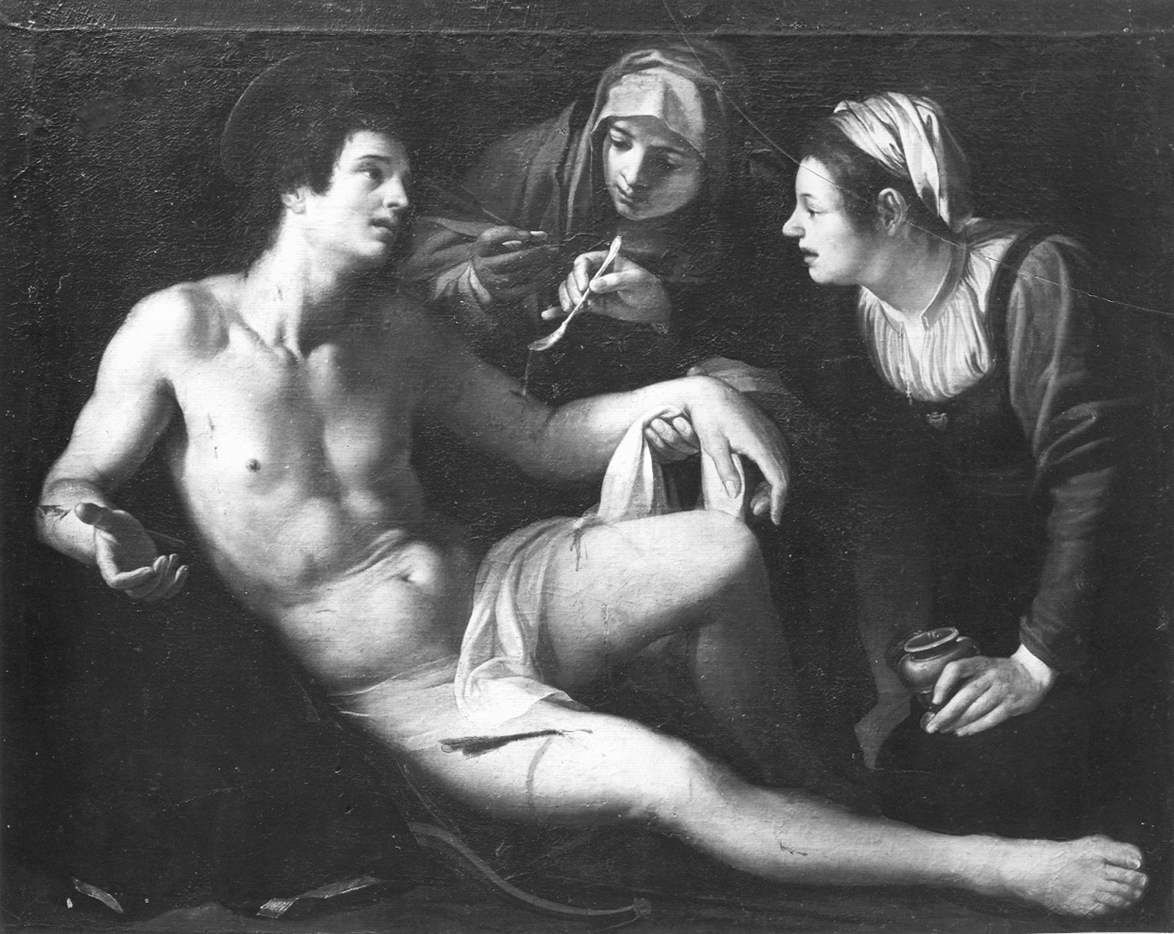 Autore di scuola genovese. San Sebastiano curato da Irene - Genova - Villa Balbi Durazzo Gropallo allo Zerbino (negativo) di Foto Gasparini (metà XX)