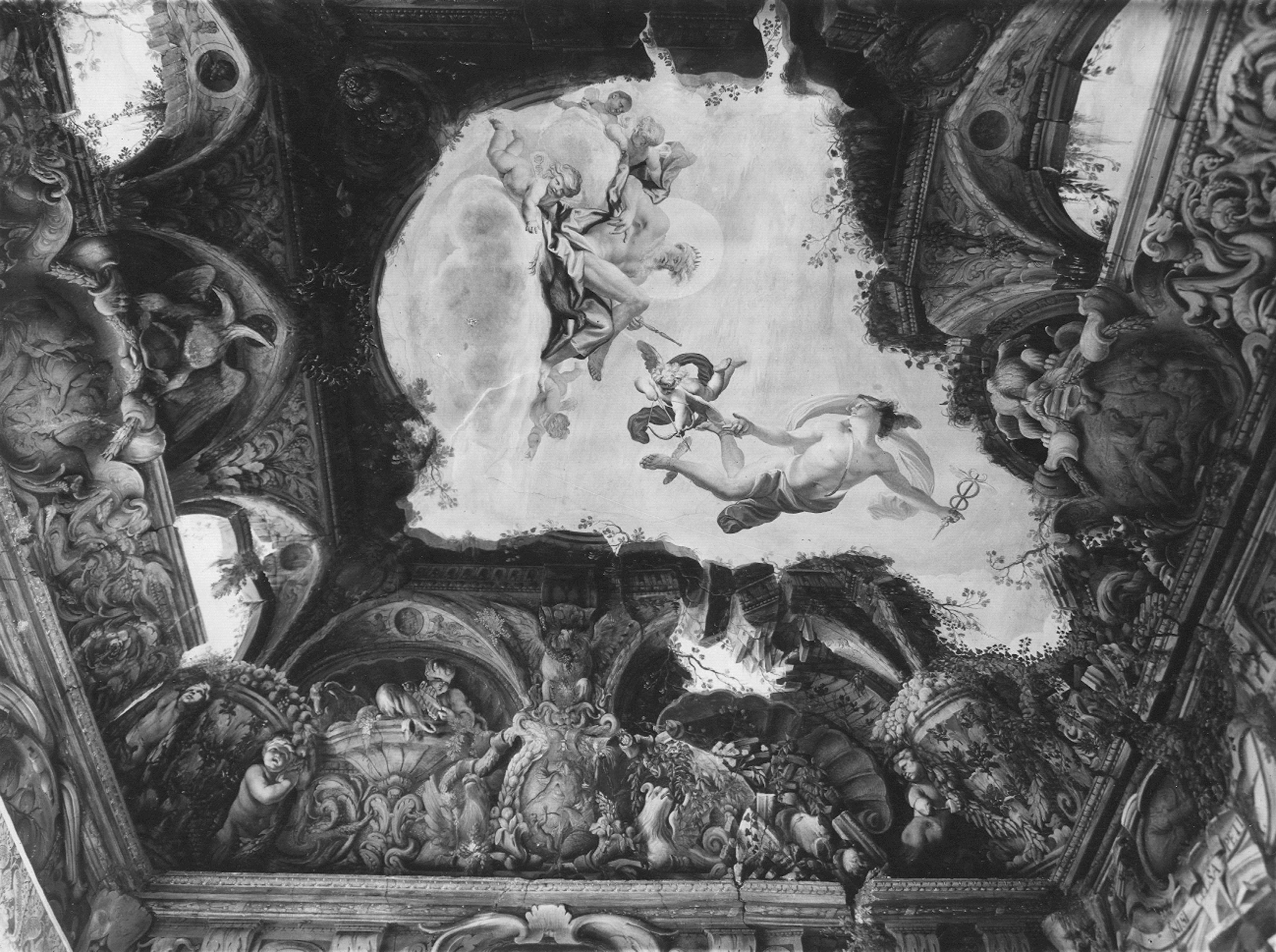 Piola, Domenico e Sighizzi, Andrea (?). Affreschi della volta della Sala delle rovine - Genova - Villa Balbi Durazzo Gropallo allo Zerbino (negativo) di Gasparini, Renato (metà XX)