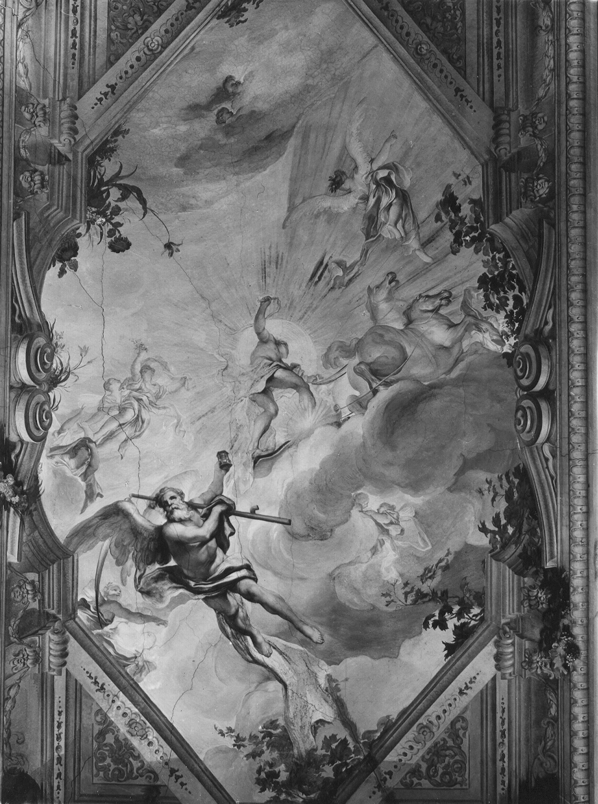 De Ferrari, Gregorio. Affresco del quadro centrale della volta della Sala delle Stagioni, Tempo - Genova - Villa Balbi Durazzo Gropallo allo Zerbino (negativo) di Gasparini, Renato (metà XX)