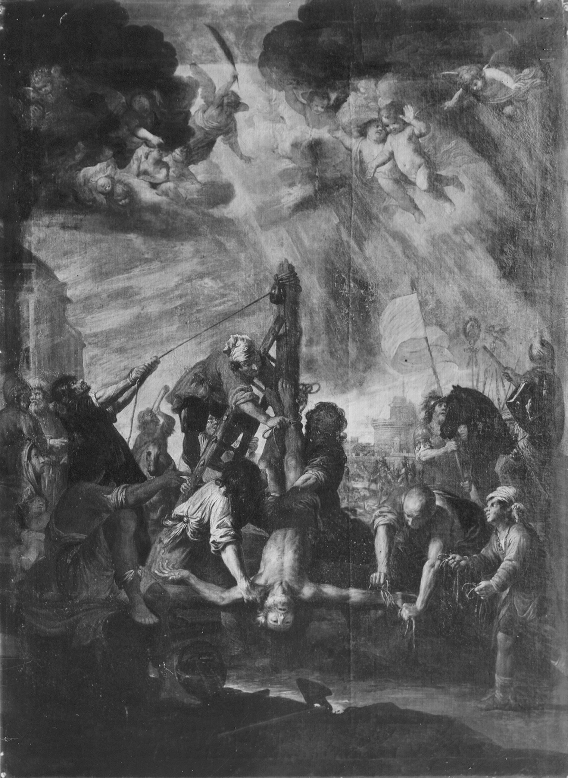 Carlone, Giovanni Battista. Crocifissione di San Pietro - Genova - Galleria Nazionale della Liguria a Palazzo Spinola di Pellicceria (negativo) di Gasparini, Renato (metà XX)