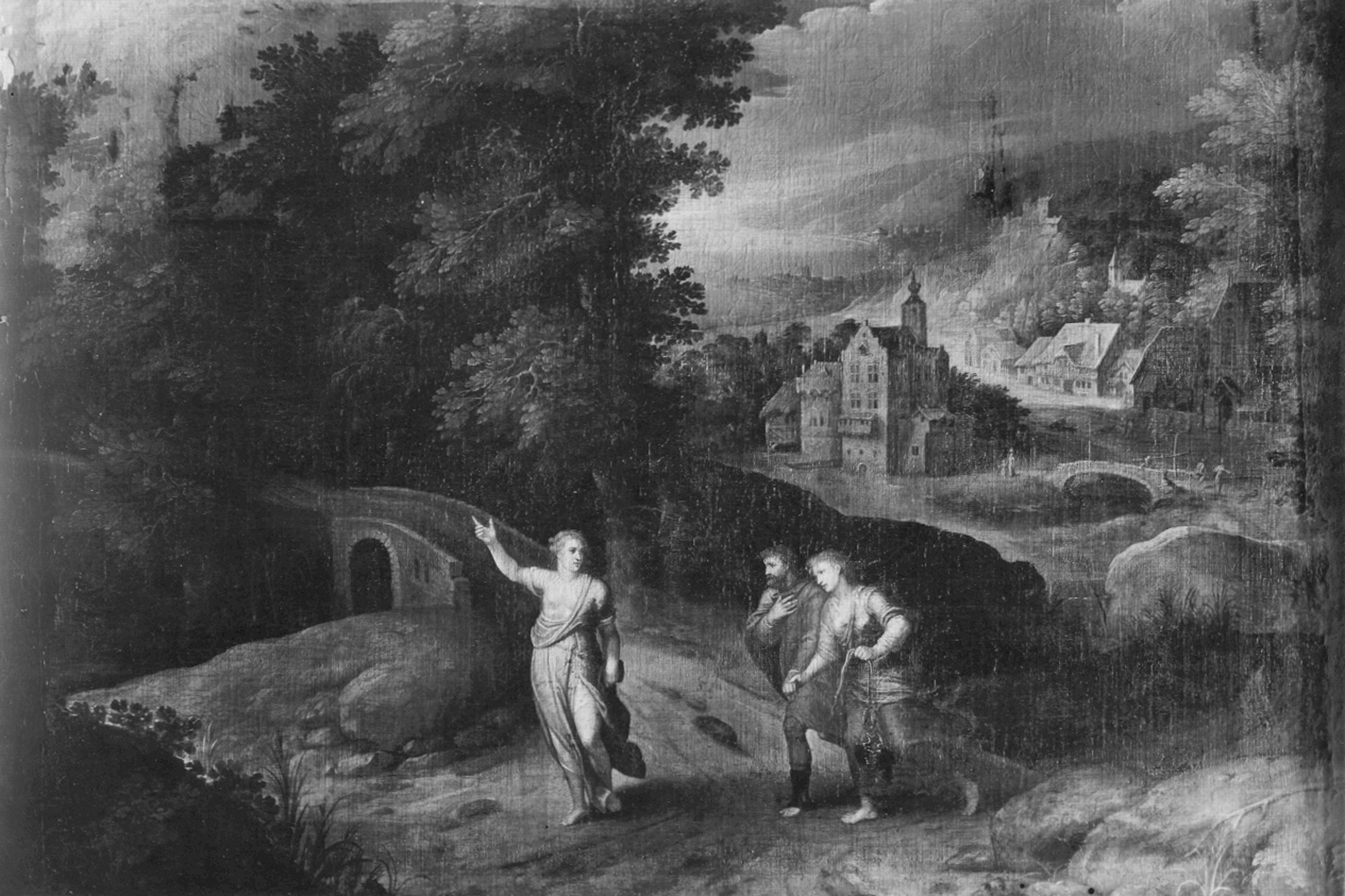 Autore ignoto. Paesaggio con Cristo sulla via di Emmaus - Genova - Galleria Nazionale della Liguria a Palazzo Spinola di Pellicceria (negativo) di Gasparini, Renato (metà XX)