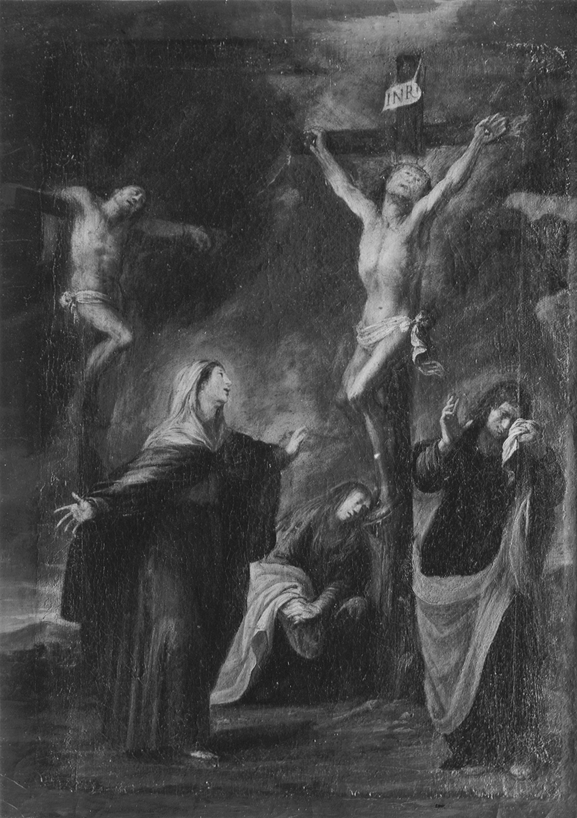 Carlone, Giovanni Battista (ambito). Crocifissione di Cristo con la Madonna, Santa Maria Maddalena e San Giovanni - Genova - Galleria Nazionale della Liguria a Palazzo Spinola di Pellicceria (negativo) di Gasparini, Renato (metà XX)