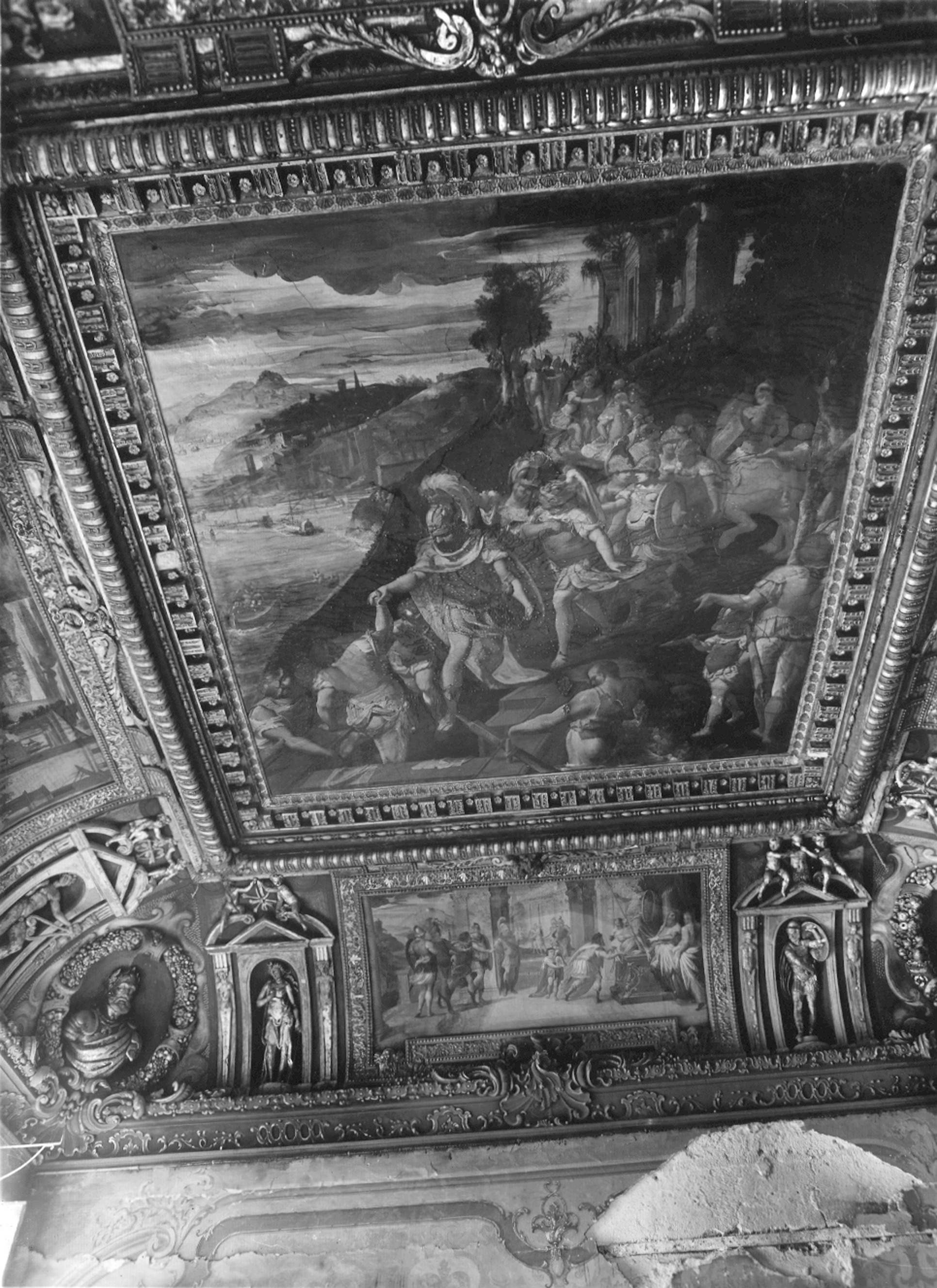 Cambiaso, Luca e Castello, Giovanni Battista. Decori a stucco e pitture ad affresco della volta di una sala - Genova - Palazzo di Gio Vincenzo Imperiale (negativo) di Foto Cresta (metà XX)