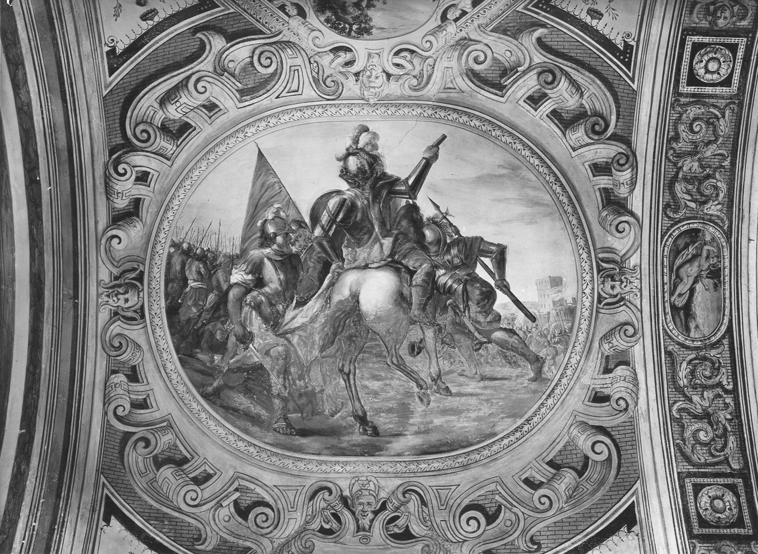 Calvi, Marco Antonio e Calvi, Aurelio e Calvi, Felice. Affresco dell'atrio (particolare) - Genova – Palazzo di Angelo Giovanni e Giulio Spinola (negativo) di Foto Gasparini (metà XX)