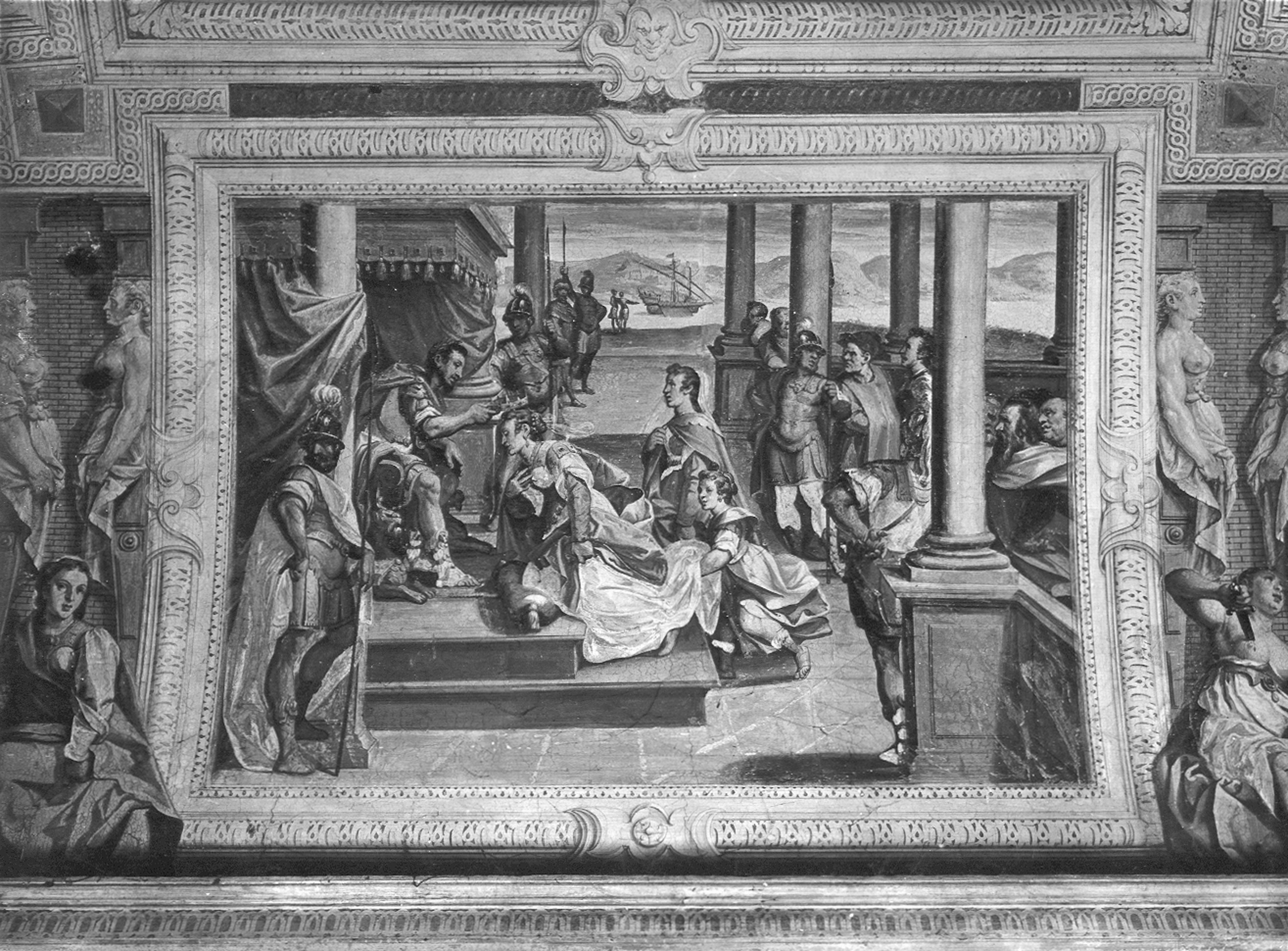 Tavarone, Lazzaro. Affresco di un quadro laterare del Salone di Cesare - Genova - Palazzo di Angelo Giovanni e Giulio Spinola (negativo) di Foto Gasparini (metà XX)
