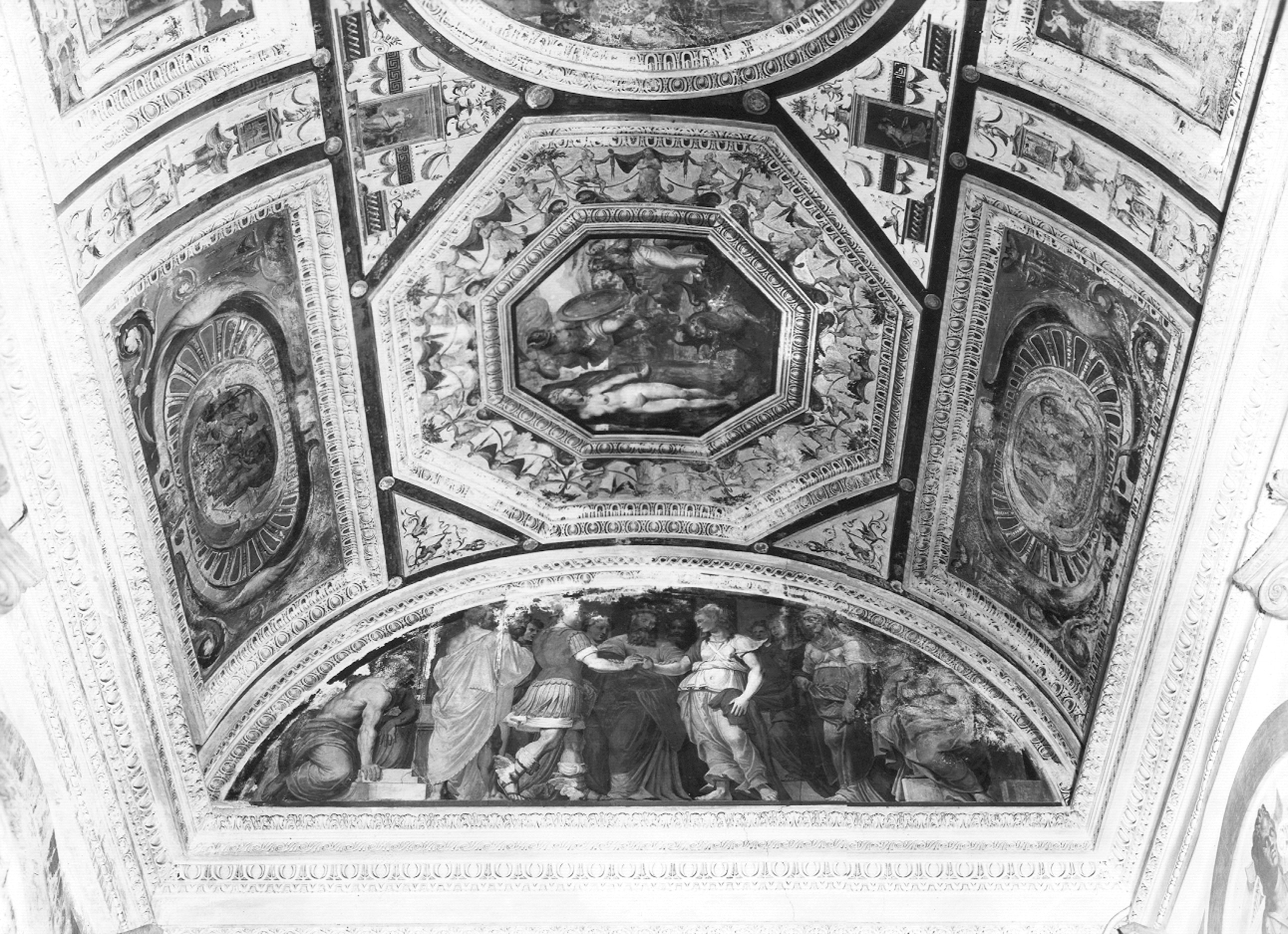 Castello, Giovanni Battista. Affreschi e stucchi di parte della volta della Loggia al piano nobile - Genova - Villa Pallavicino "delle Peschiere" (negativo) di Foto Cresta (metà XX)
