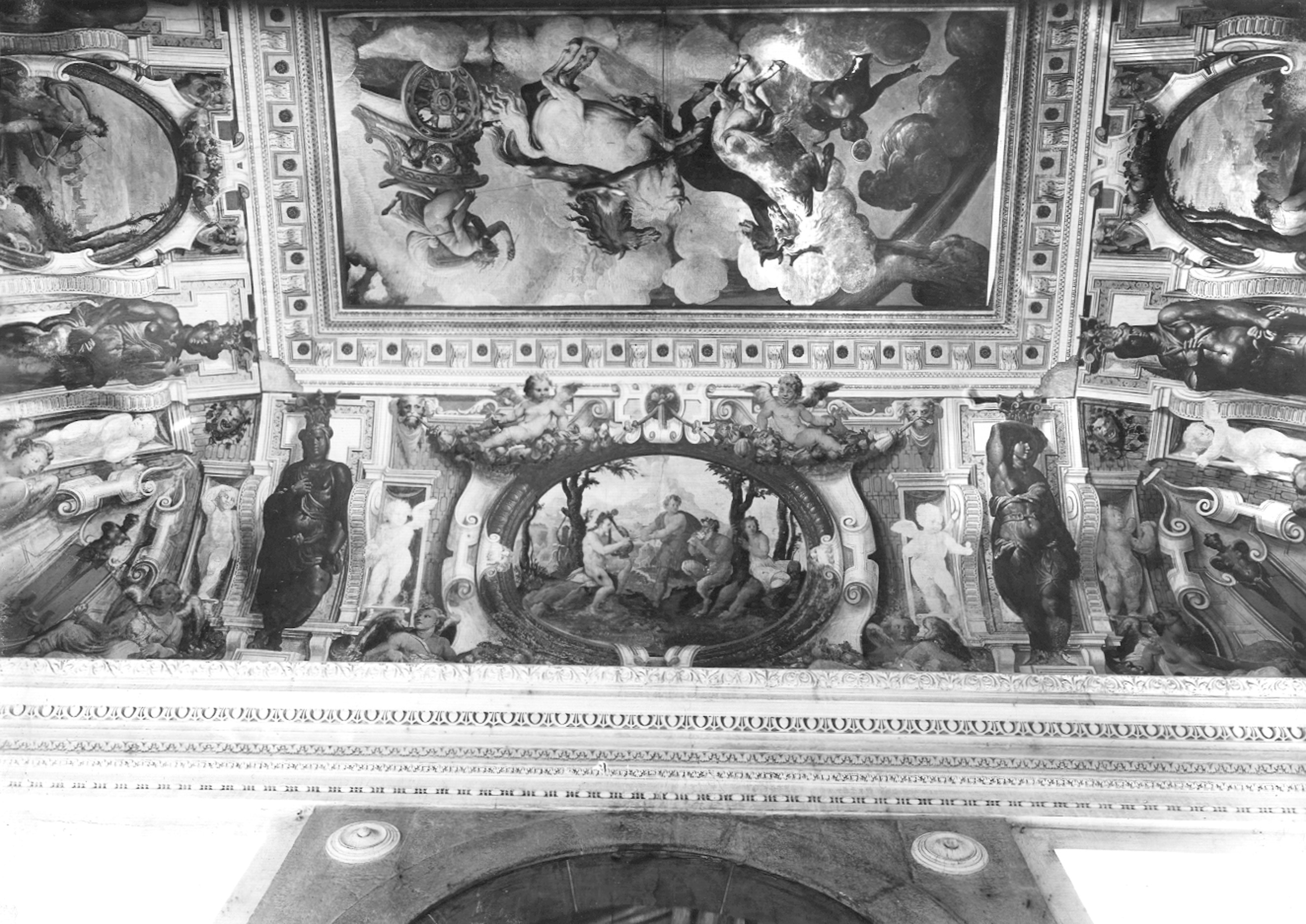 Castello, Giovanni Battista. Affreschi di parte della volta della Loggia a est - Genova - Villa Pallavicino "delle Peschiere" (negativo) di Foto Cresta (metà XX)