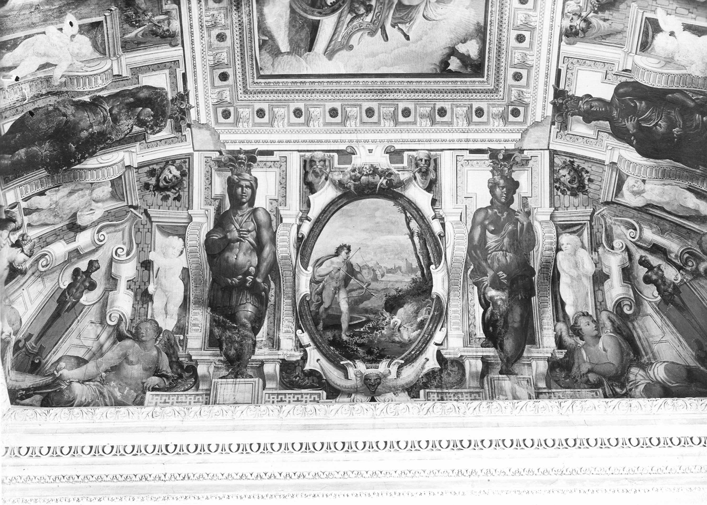 Castello, Giovanni Battista. Affreschi di parte della volta della Loggia a est - Genova - Villa Pallavicino "delle Peschiere" (negativo) di Foto Cresta (metà XX)