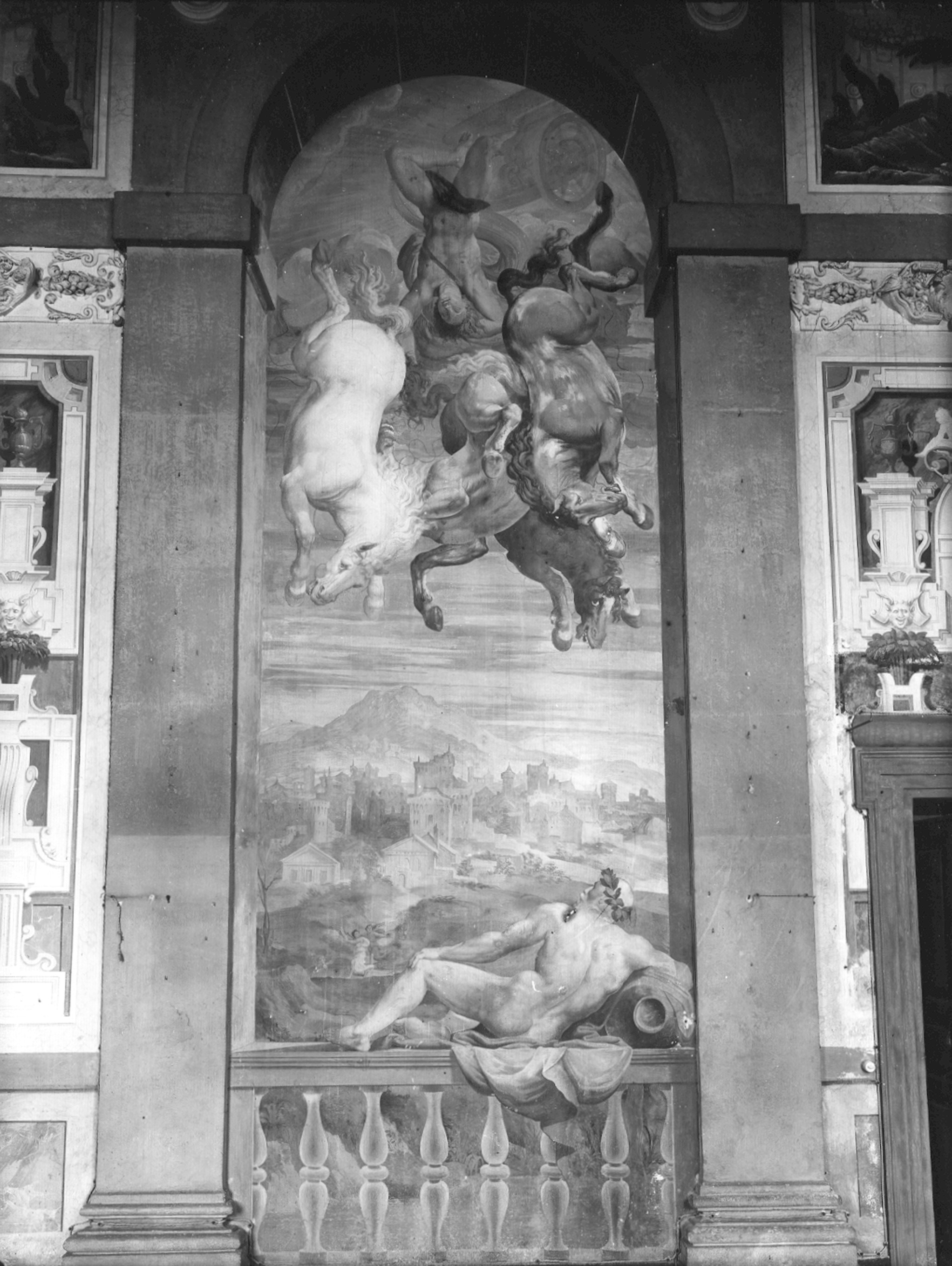 Castello, Giovanni Battista. Affresco di una parete della Loggia a est, Caduta di Fetonte - Genova - Villa Pallavicino "delle Peschiere" (negativo) di Foto Cresta (metà XX)