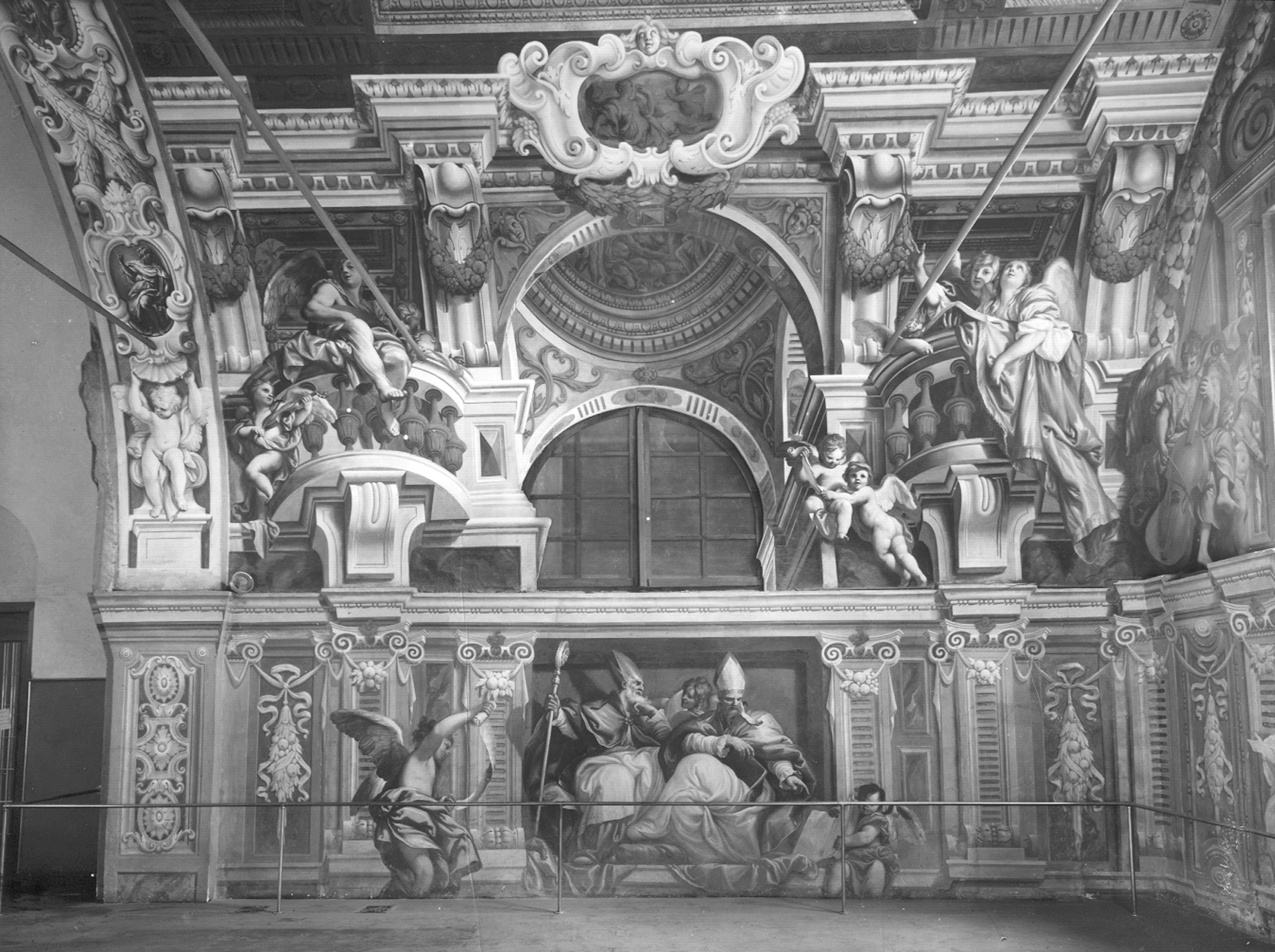 Piola, Domenico. Affreschi di una parete del coro - Genova – Chiesa dei Santi Gerolamo e Francesco Saverio (Ex Biblioteca Universitaria) Via Balbi (negativo) di Foto Cresta (prima metà XX)